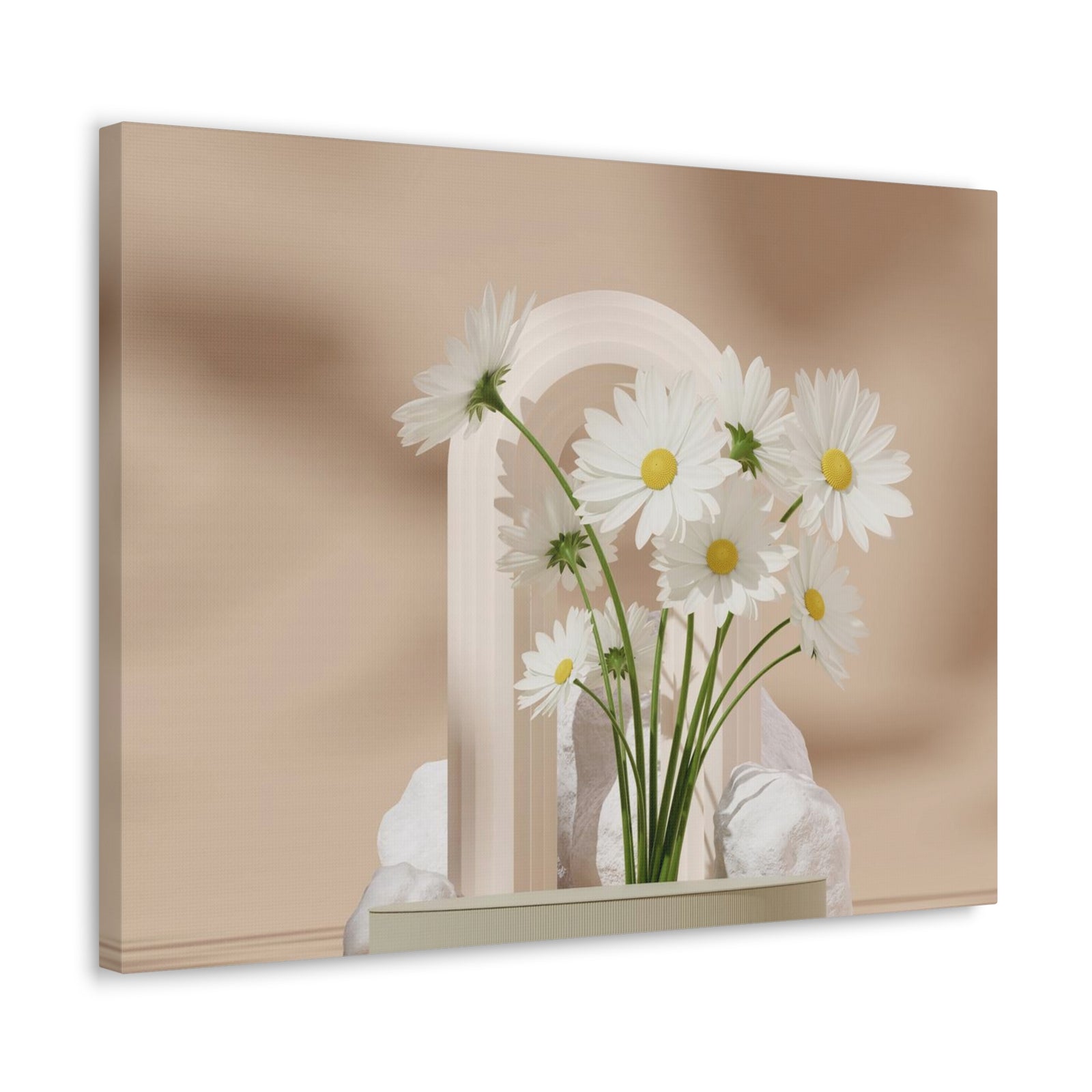 Daisy Flower and White Rocks Flower Canvas Wall Art for Home Decor Ready-to-Hang-Express Your Love Gifts