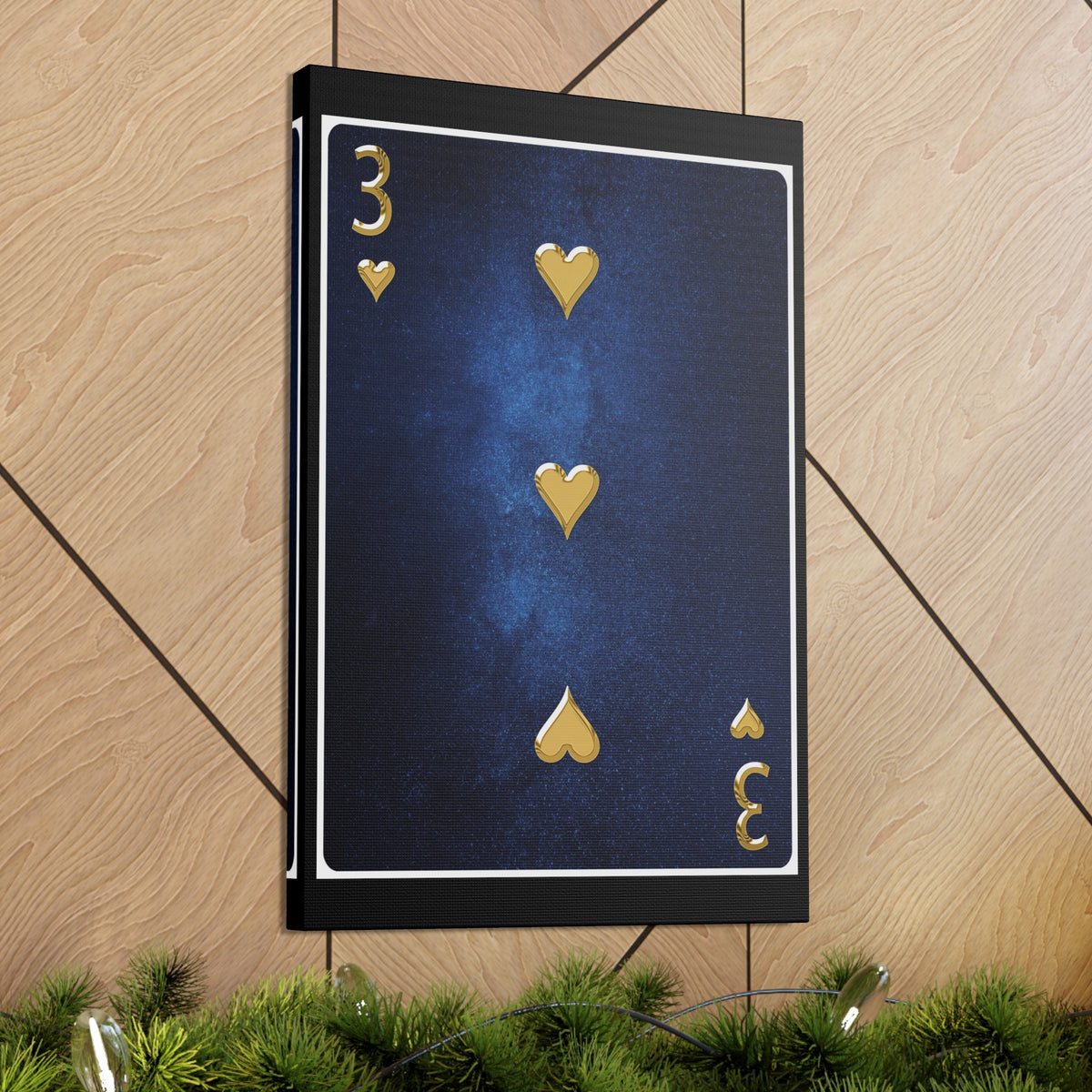 Three Of Hearts Space Background Playing Card Canvas Wall Art for Home Decor Ready-to-Hang-Express Your Love Gifts