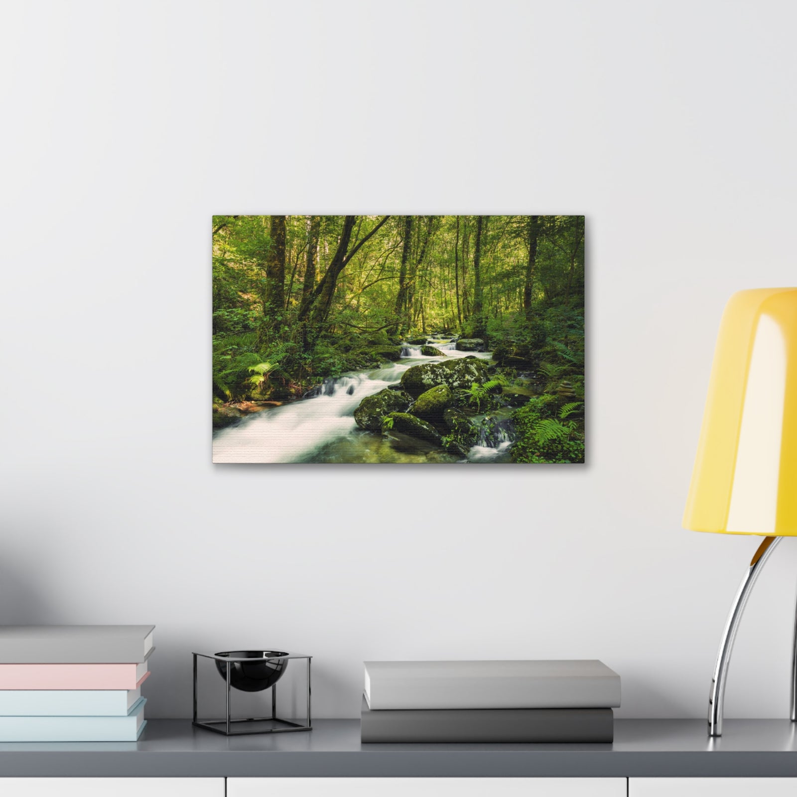 Green Forest River Nature Wilderness Photography Canvas Wall Art for Home Decor Ready-to-Hang-Express Your Love Gifts