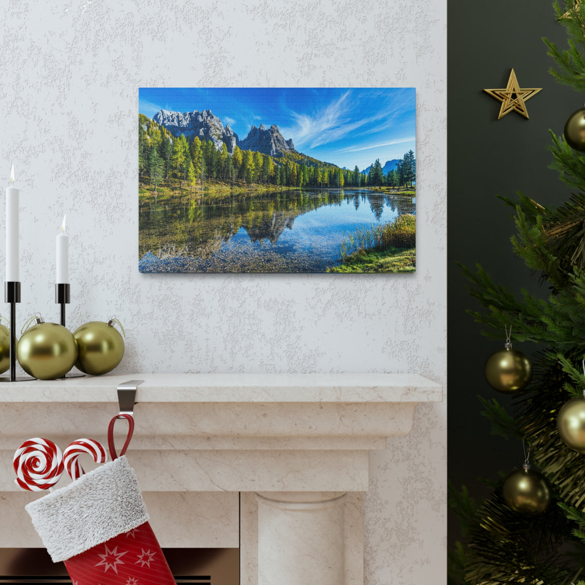Valley Mountain Lake Nature Wilderness Photography Canvas Wall Art for Home Decor Ready-to-Hang-Express Your Love Gifts