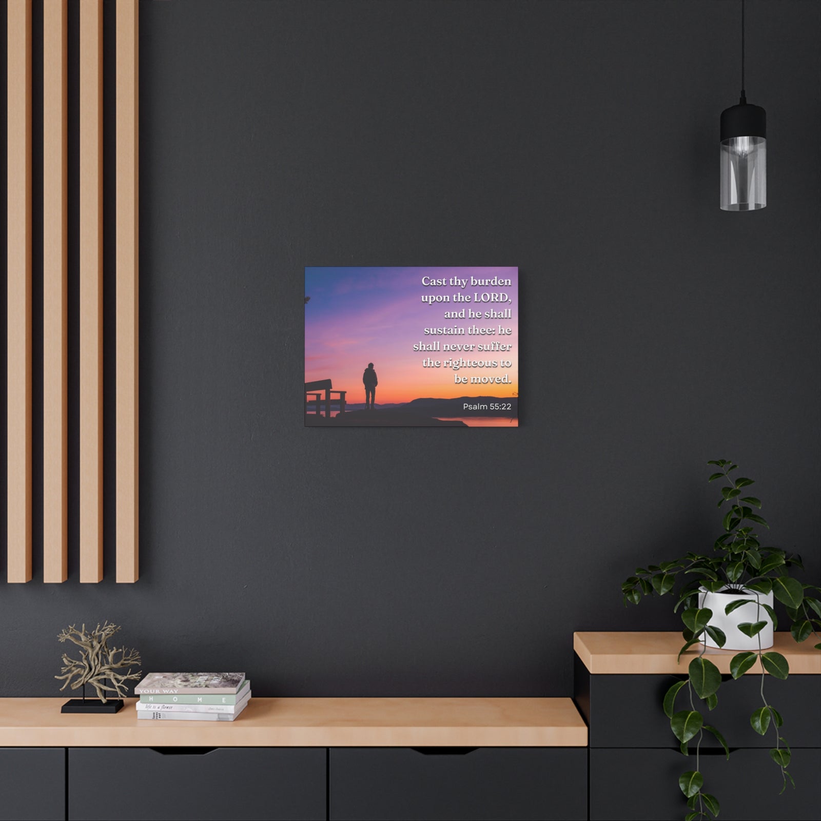 Scripture Canvas The Righteous Psalm 55:22 Christian Wall Art Bible Verse Print Ready to Hang-Express Your Love Gifts