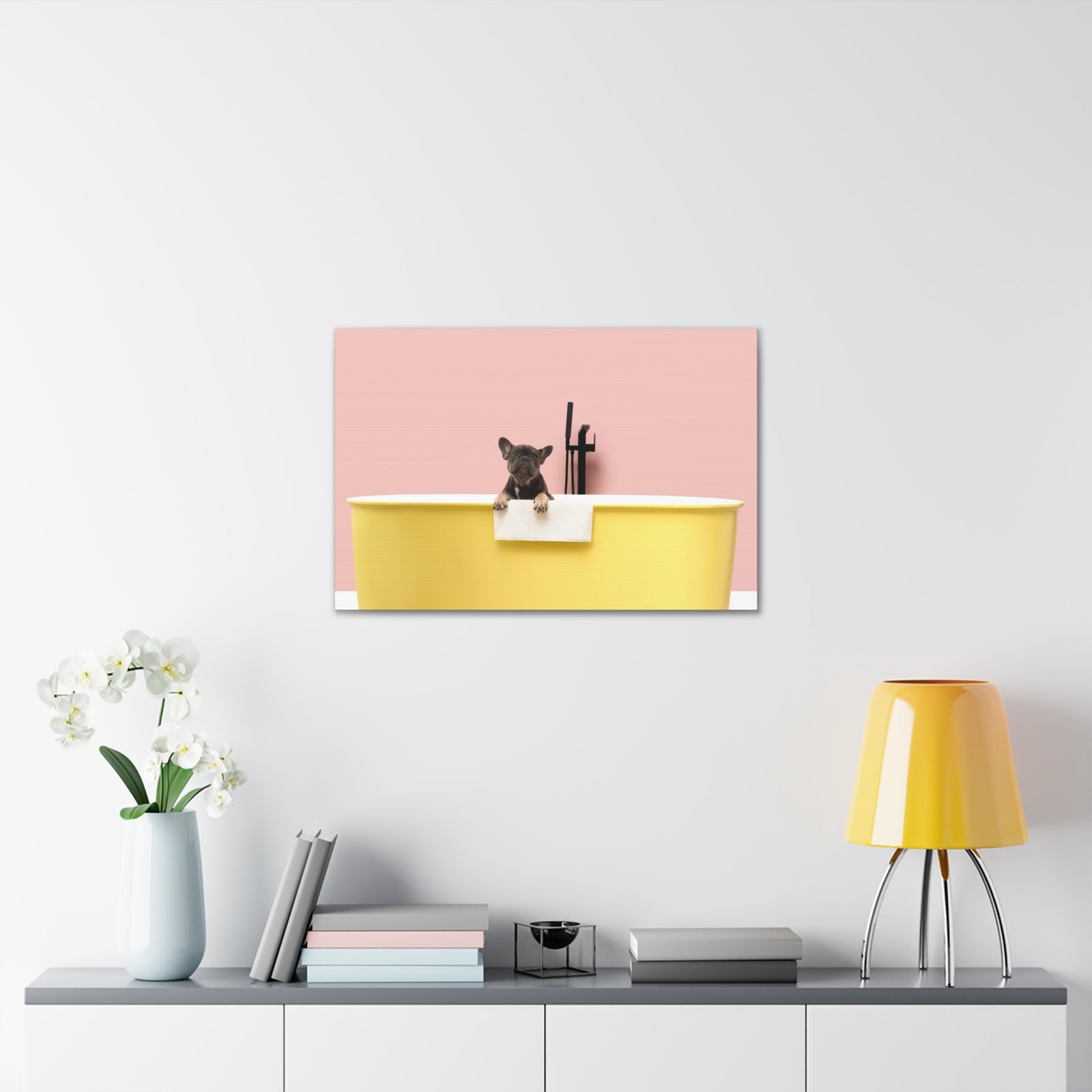 Cute French Bulldog Bath Canvas Wall Art for Home Decor Ready-to-Hang-Express Your Love Gifts