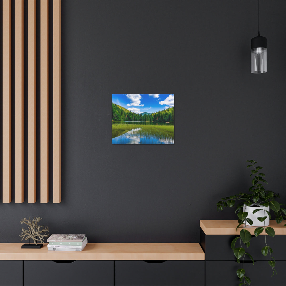 Teal Clear Forest LakeNature Wilderness Photography Canvas Wall Art for Home Decor Ready-to-Hang-Express Your Love Gifts