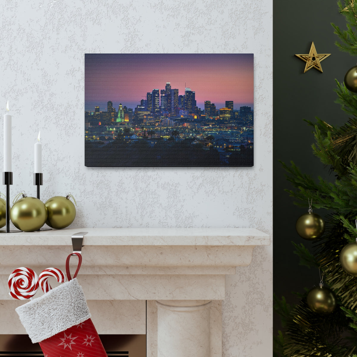 Los Angeles Night Skyline Canvas Artwork High-Quality Breathtaking Stunning Cityscape for Home Decor Ready to Hang-Express Your Love Gifts