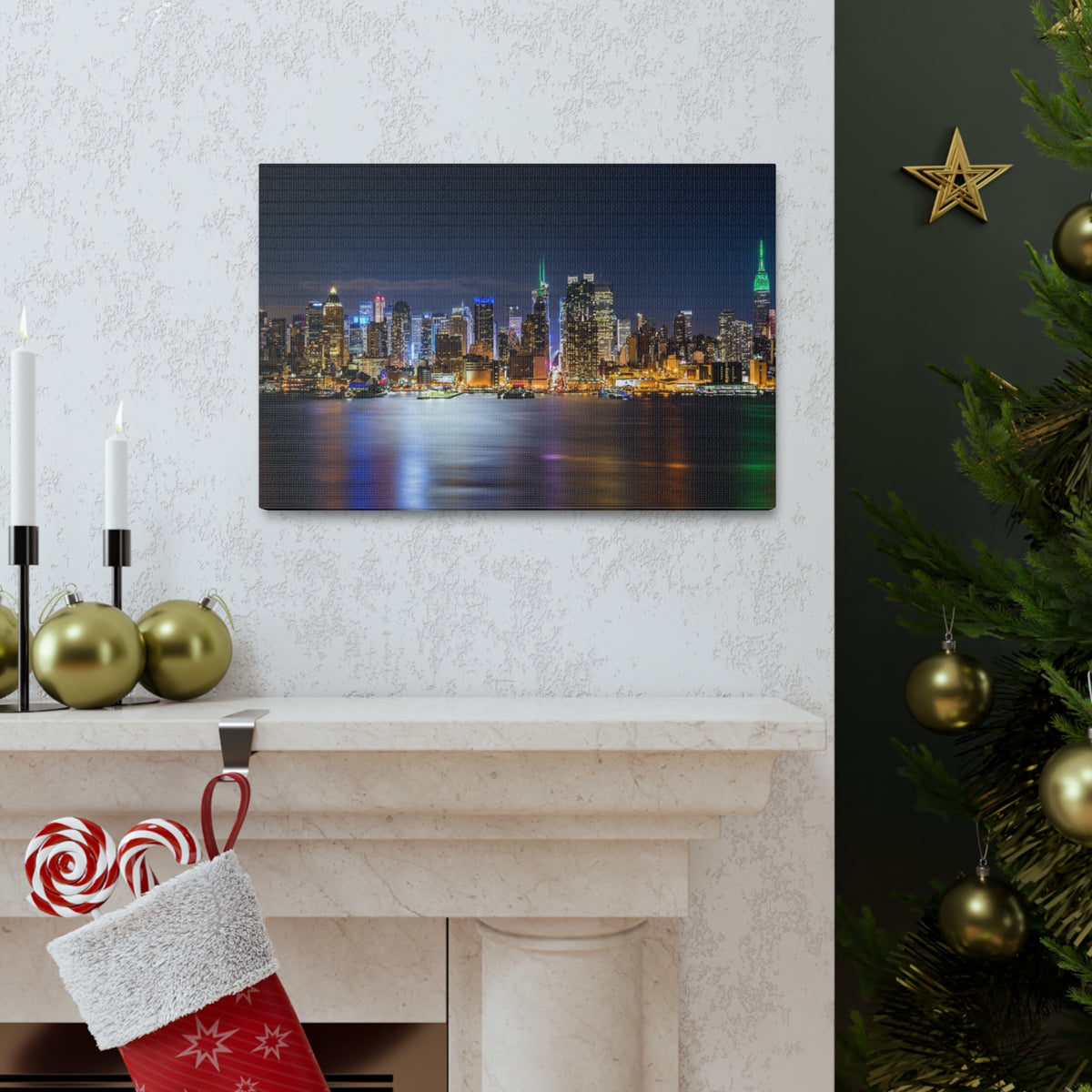 New York Night Skyline Canvas Artwork High-Quality Breathtaking Stunning Cityscape for Home Decor Ready to Hang-Express Your Love Gifts