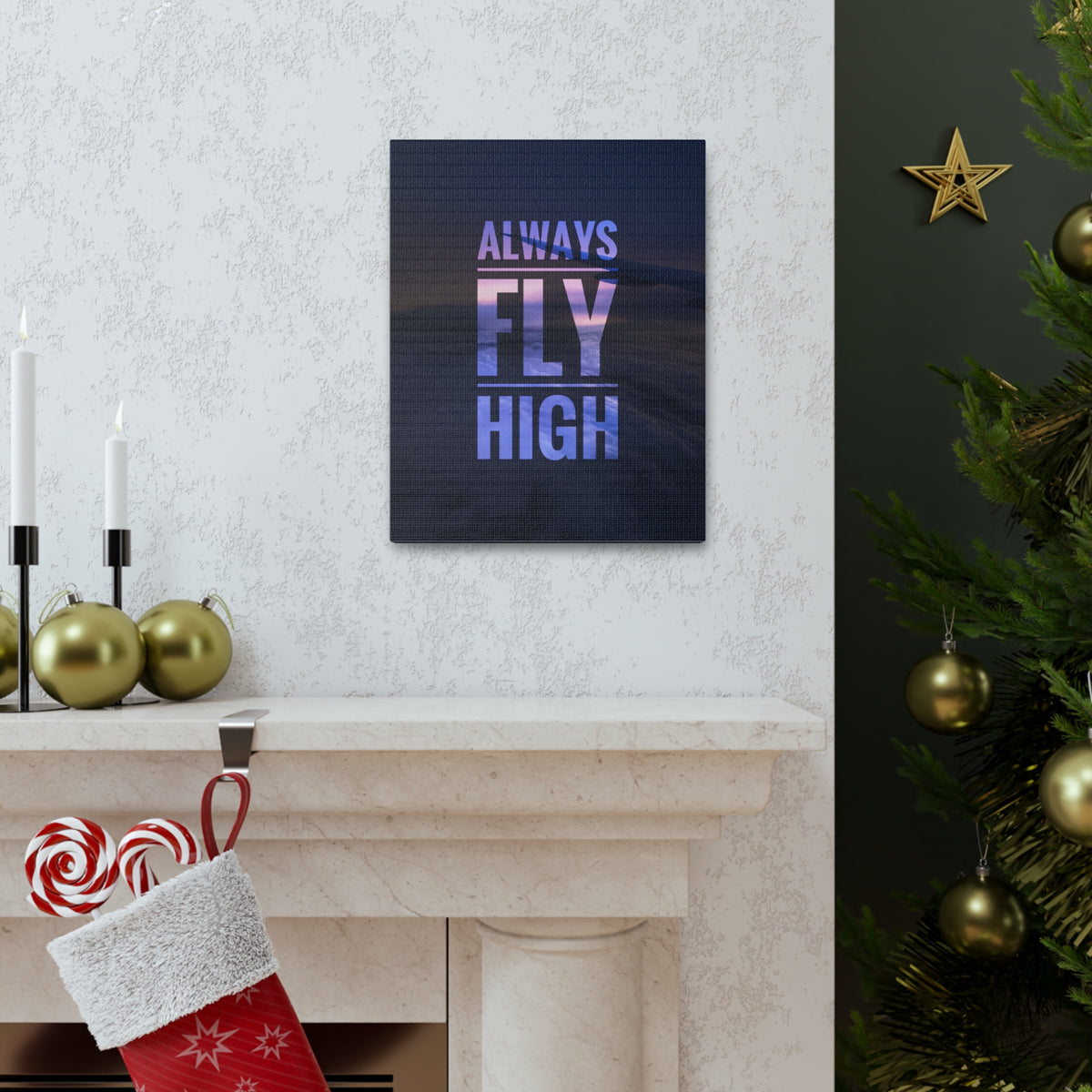 Inspirational Quote Canvas Always Fly High Motivational Print Ready to Hang Artwork-Express Your Love Gifts