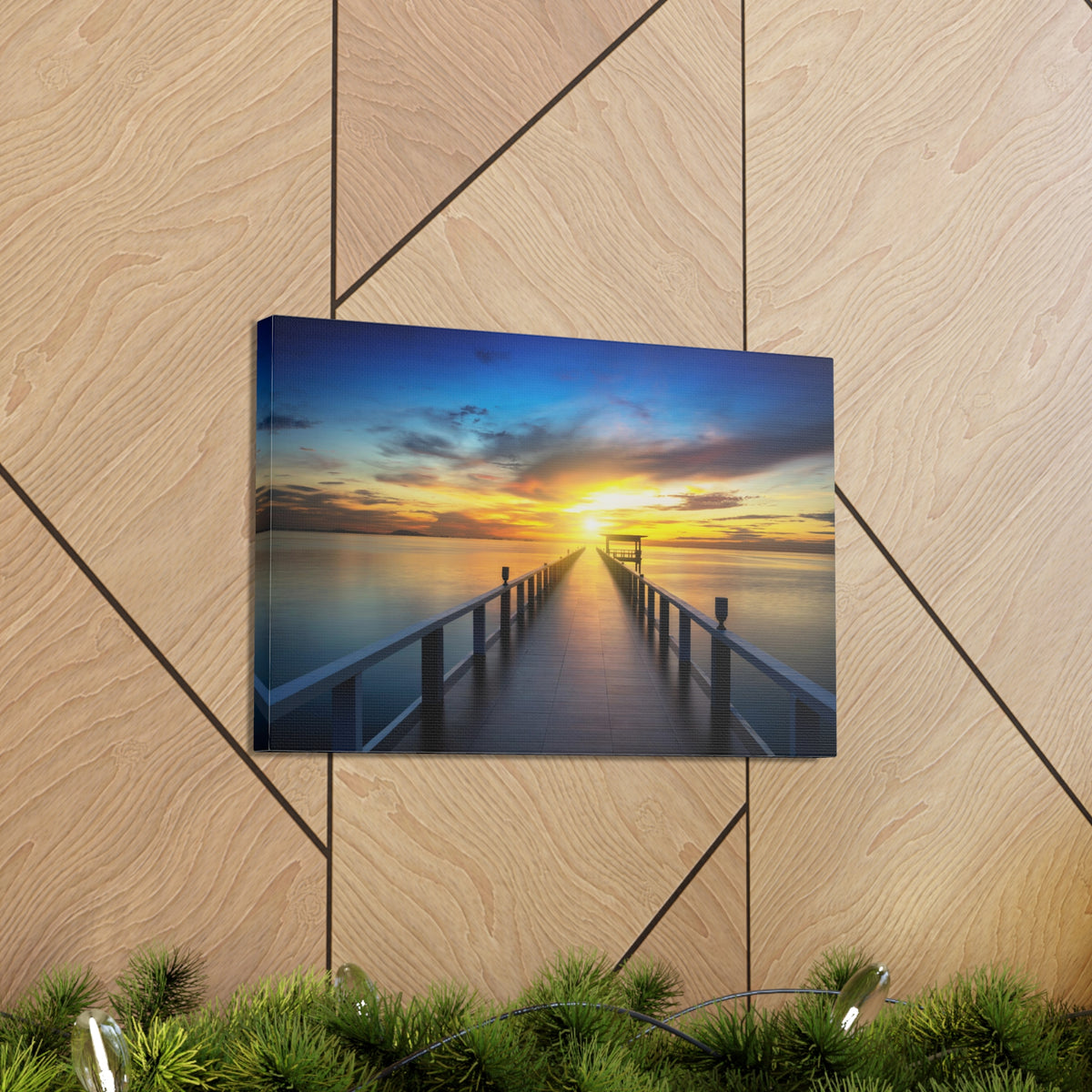 Sunset Beach Pier Nature Wilderness Photography Canvas Wall Art for Home Decor Ready-to-Hang-Express Your Love Gifts