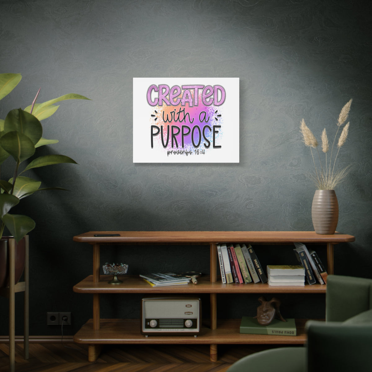 Scripture Walls Proverbs 16:4 Created With a Purpose Purple Bible Verse Canvas Christian Wall Art Ready to Hang Unframed-Express Your Love Gifts