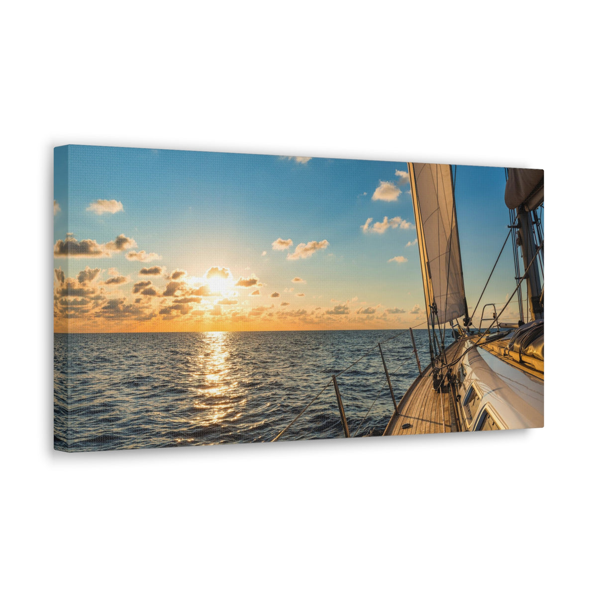 Cruising Sailboat Sailing In The Sea At Sunset Ocean Canvas Wall Art for Home Decor Ready-to-Hang-Express Your Love Gifts