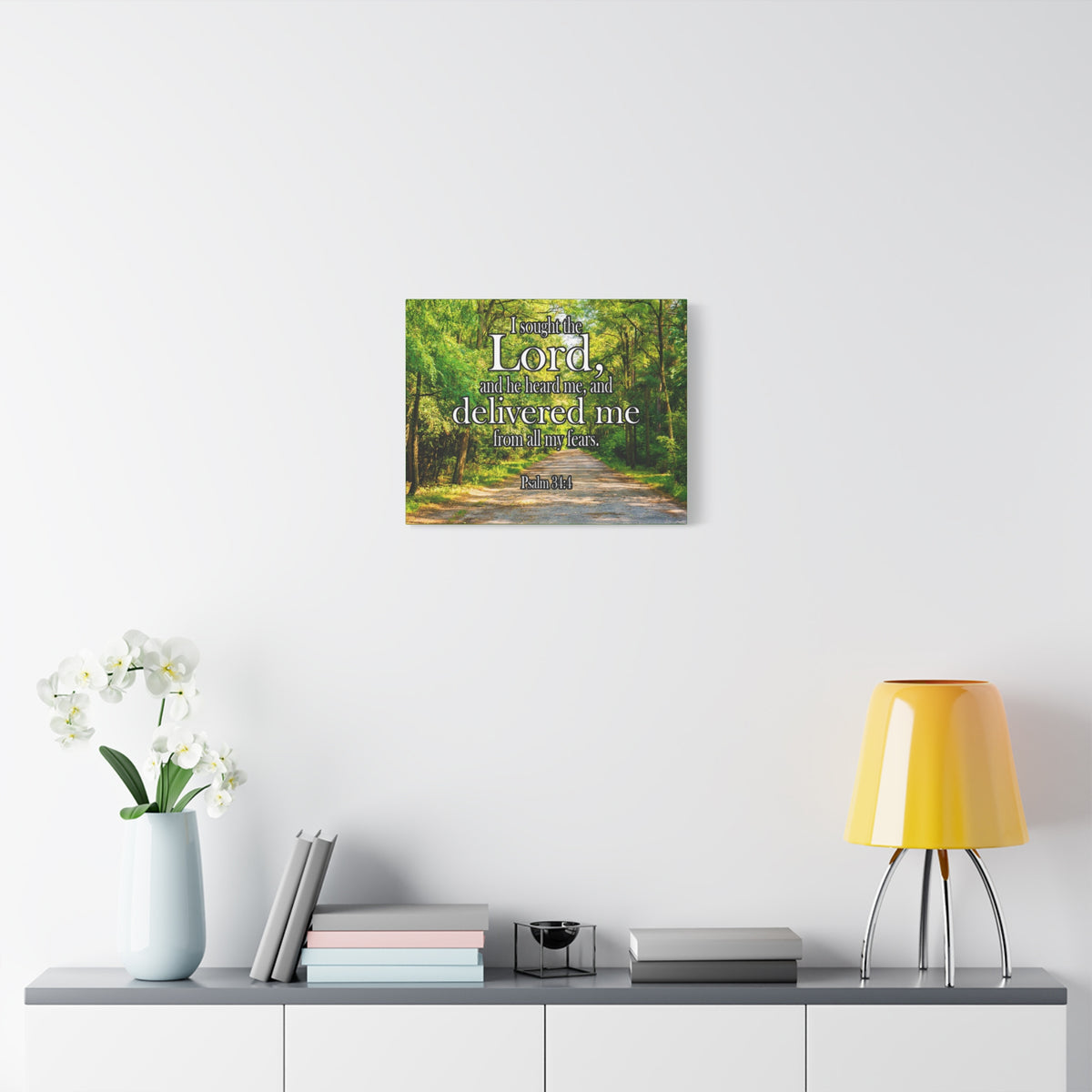 Scripture Canvas Lord Delivered Me Psalm 34:4 Christian Wall Art Bible Verse Print Ready to Hang-Express Your Love Gifts