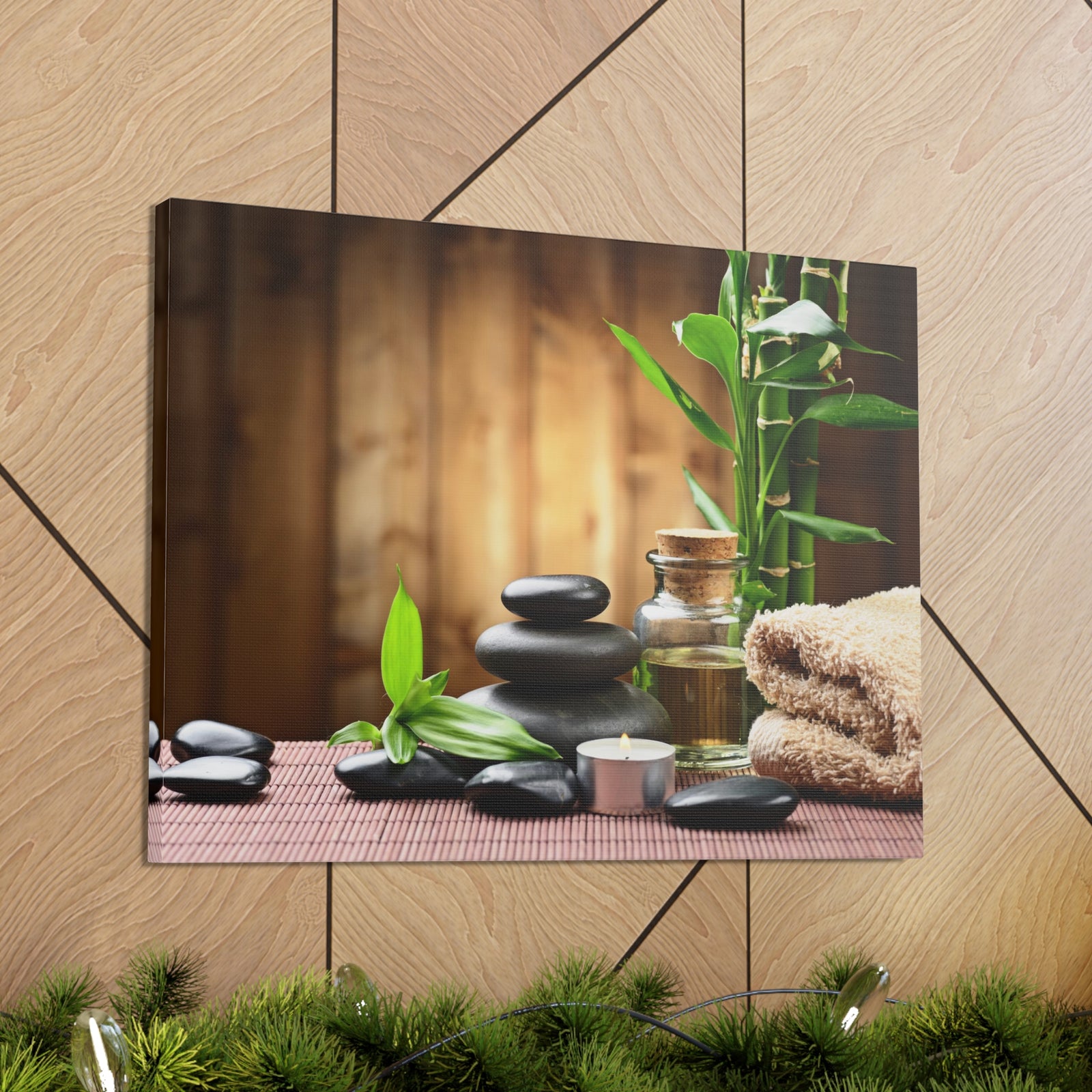 Zen Stones and Bamboo Forest Floral Nature Photography Canvas Wall Art for Home Decor Ready-to-Hang-Express Your Love Gifts