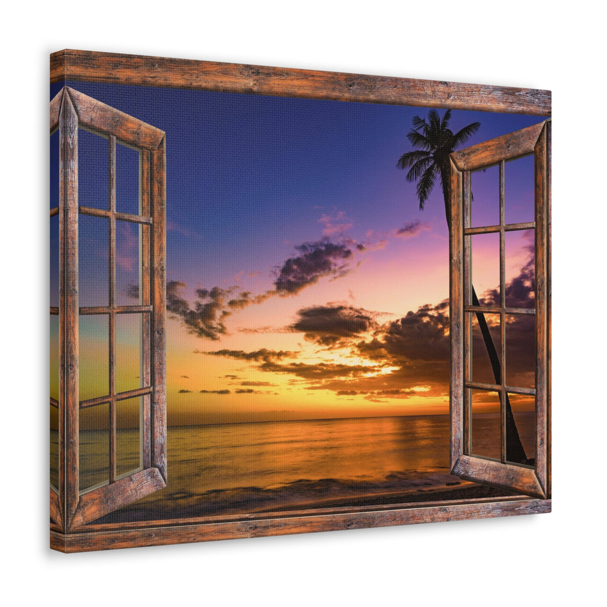 Canvas Print Wall Art Window Sunset Sea Nature Photography Realism Scenic Landscape Colorful Multicolor for Home Decor Ready to Hang-Express Your Love Gifts