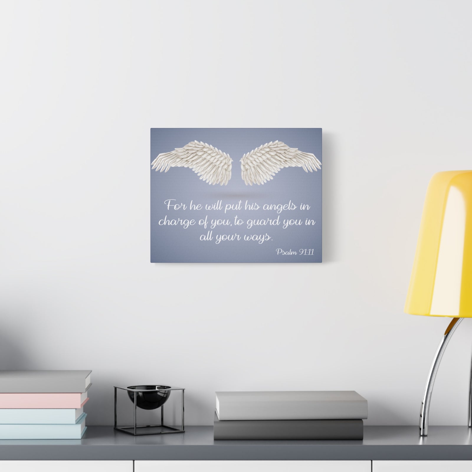 Bible Verse Canvas God's Angels Psalm 91:11 Christian Home Décor Wall Art Scripture Ready to Hang Faith Print-Express Your Love Gifts