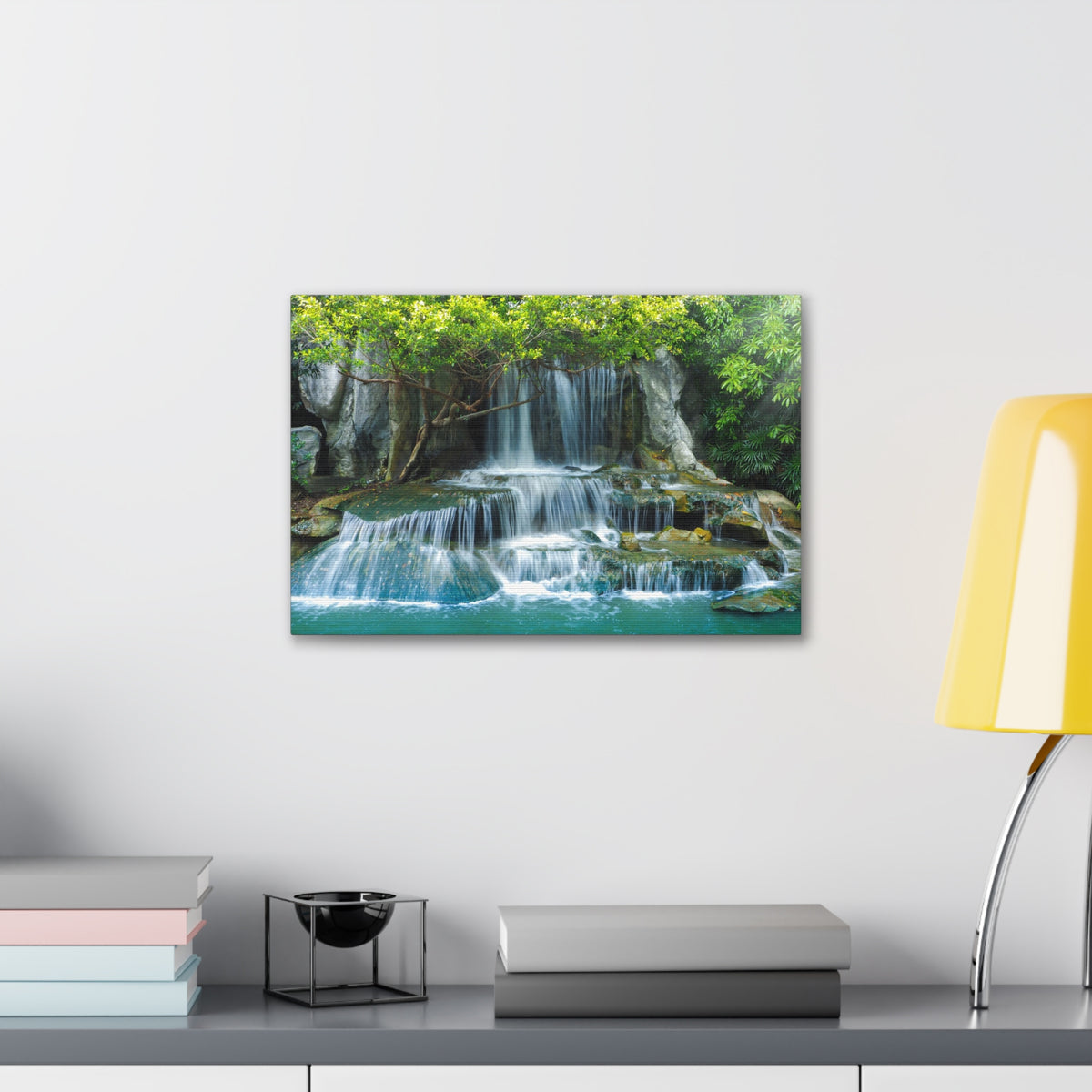 Forest Jungle Cascading Waterfall Nature Wilderness Photography Canvas Wall Art for Home Decor Ready-to-Hang-Express Your Love Gifts