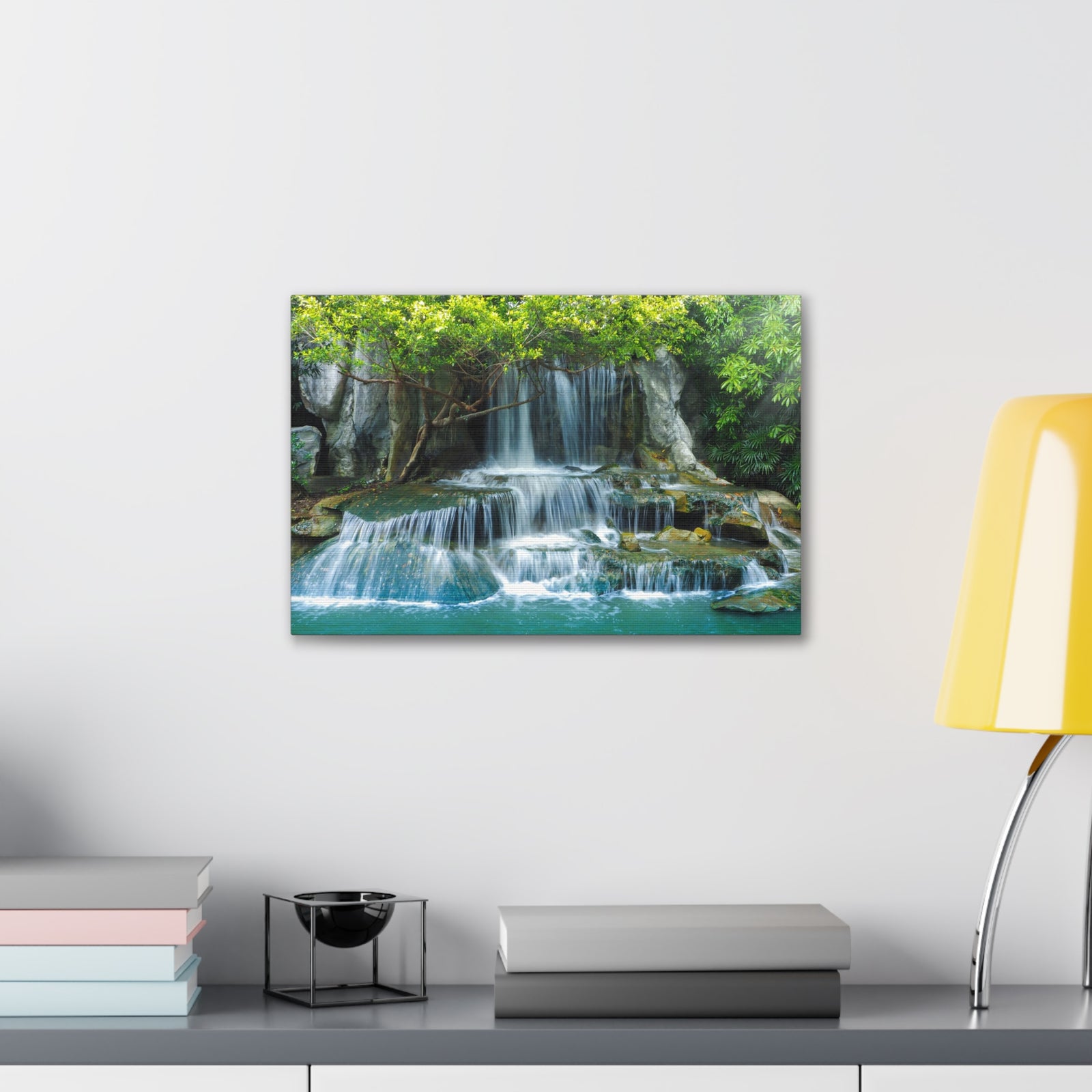 Forest Jungle Cascading Waterfall Nature Wilderness Photography Canvas Wall Art for Home Decor Ready-to-Hang-Express Your Love Gifts