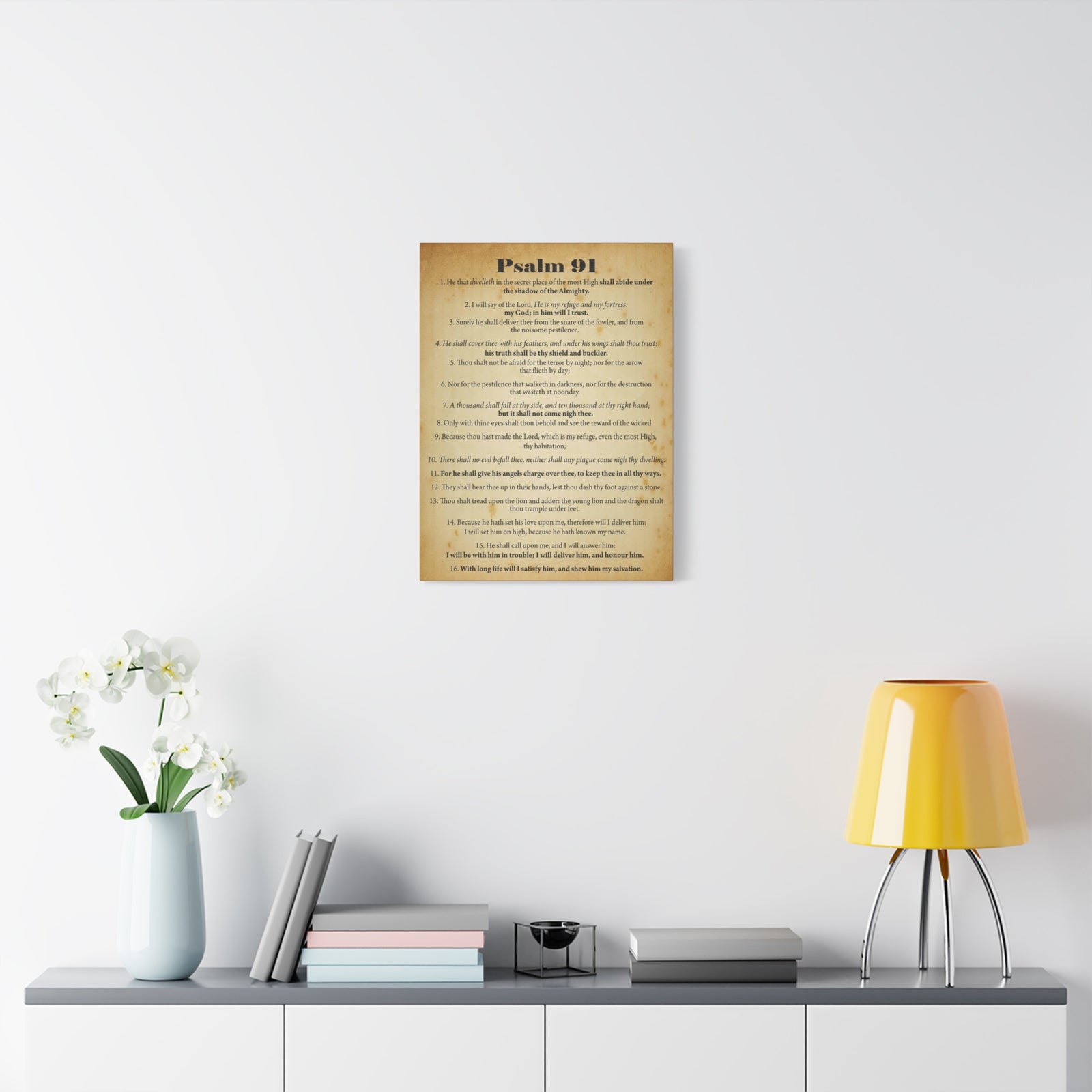 Scripture Canvas Safe In God's Hands Psalm 91 Christian Wall Art Bible Verse Print Ready to Hang-Express Your Love Gifts