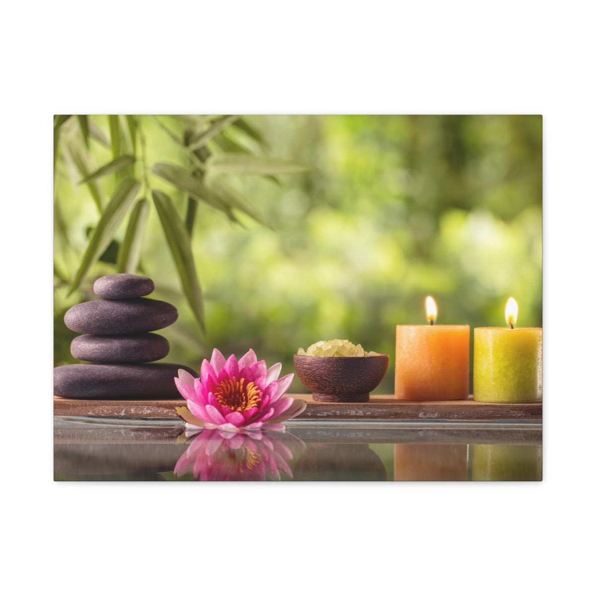 Zen Stone and Salt Forest Floral Nature Photography Canvas Wall Art for Home Decor Ready-to-Hang-Express Your Love Gifts