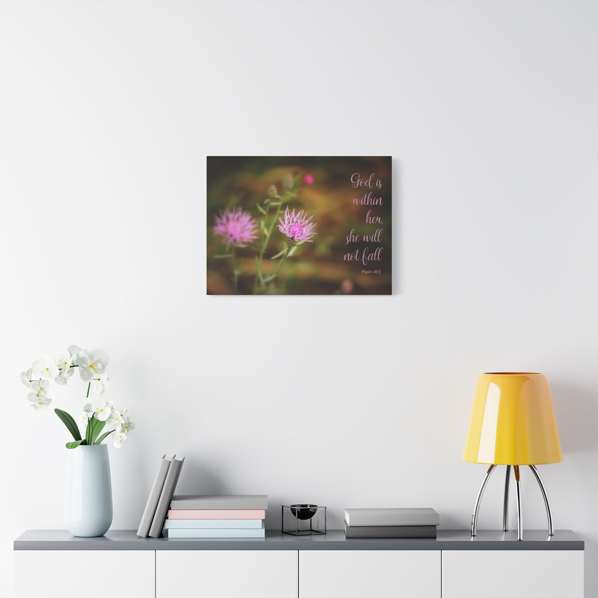 Scripture Canvas God Is Within Her Psalm 46:5 Flower Christian Wall Art Bible Verse Print Ready to Hang-Express Your Love Gifts