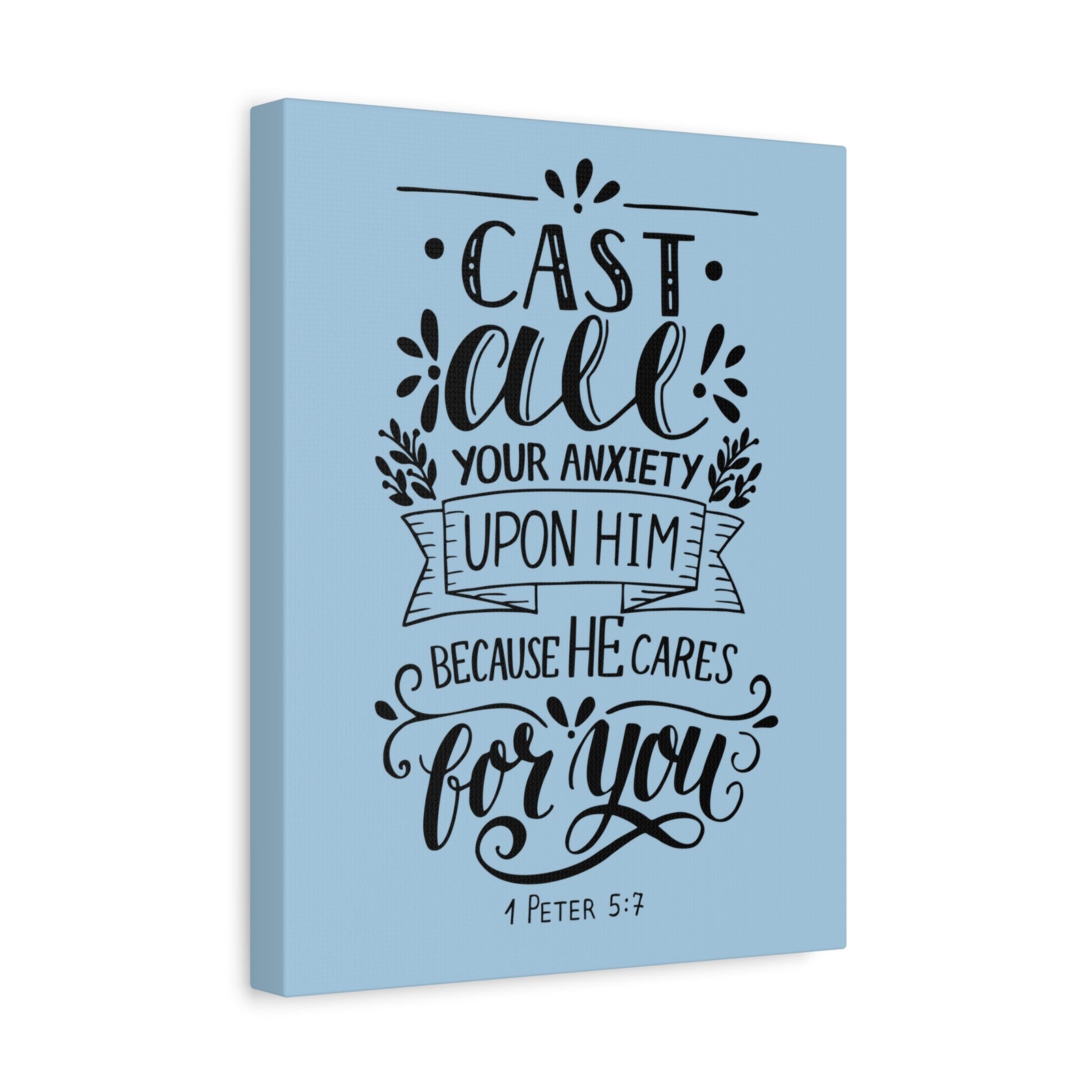 Scripture Canvas Cast All Your Anxiety 1 Peter 5:7 Christian Wall Art Bible Verse Print Ready To Hang-Express Your Love Gifts