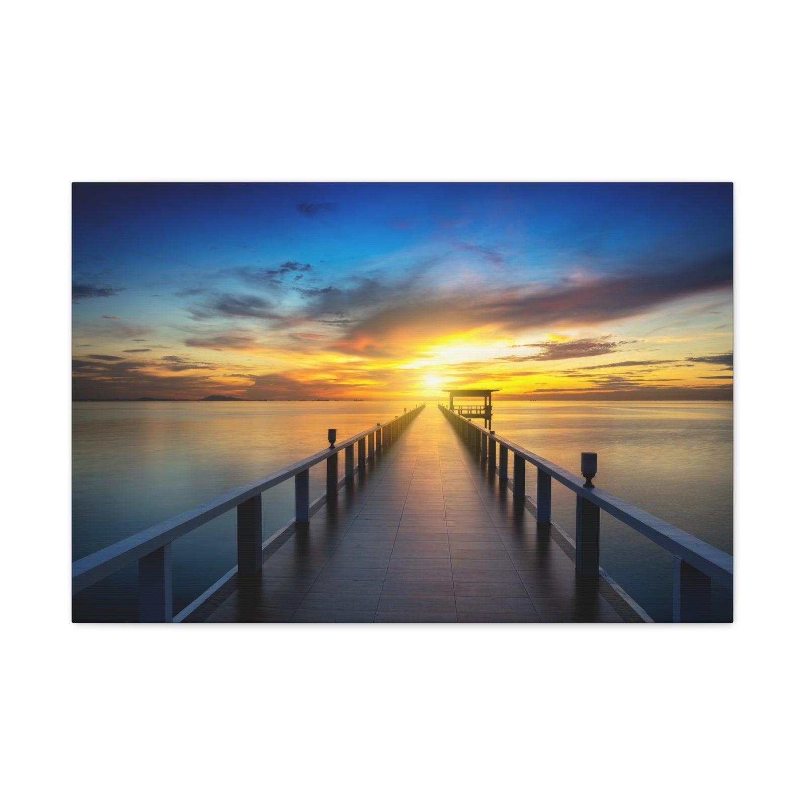 Sunset Beach Pier Nature Wilderness Photography Canvas Wall Art for Home Decor Ready-to-Hang-Express Your Love Gifts
