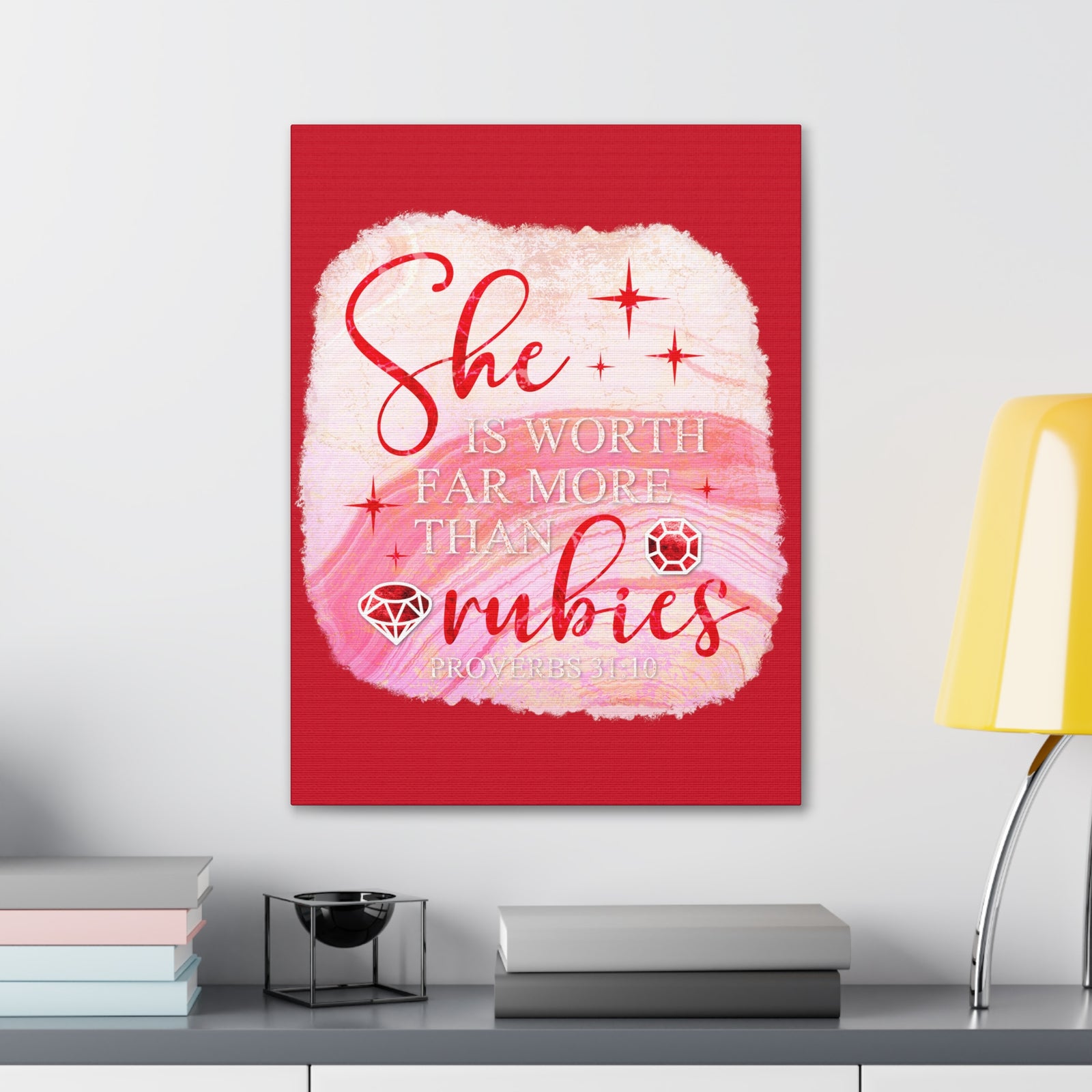 Scripture Walls Proverbs 31:10 Rubies Bible Verse Canvas Christian Wall Art Ready to Hang Unframed-Express Your Love Gifts