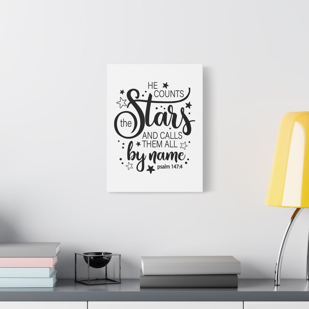 Scripture Canvas He Counts The Stars Psalm 147:4 Christian Wall Art Bible Verse Print Ready To Hang-Express Your Love Gifts