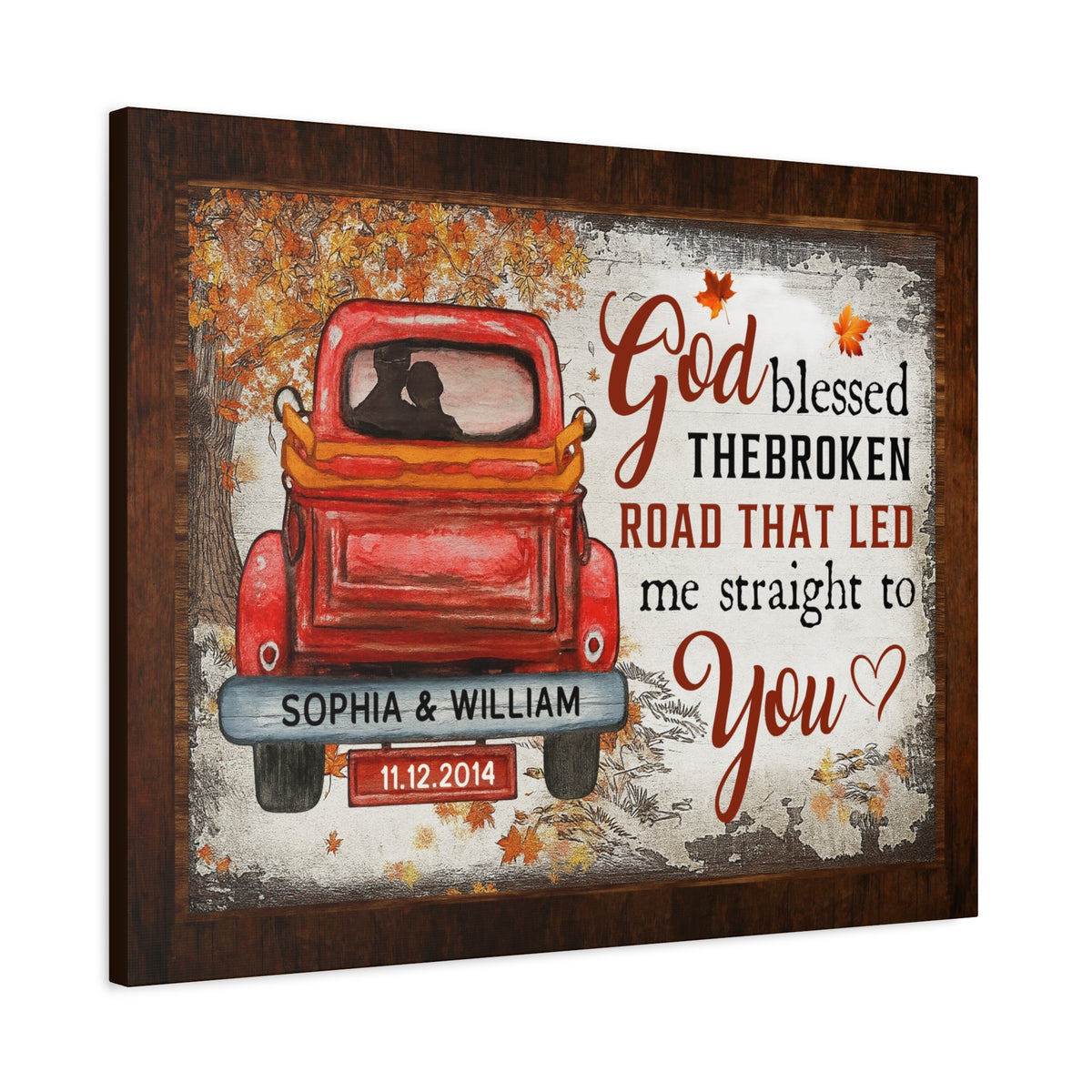 Personalized God Blessed the Broken Road – Couples Truck Wall Art Canvas-Express Your Love Gifts