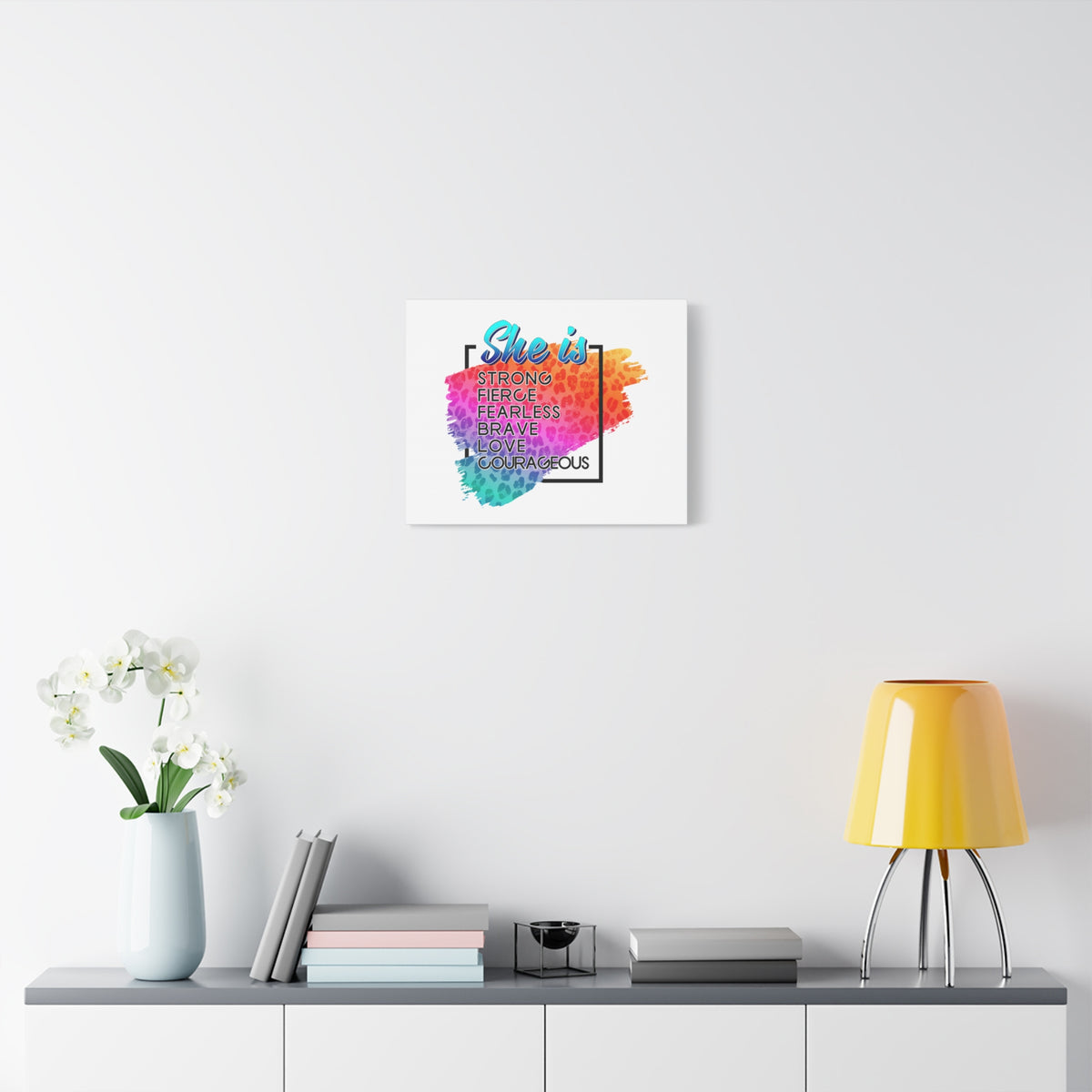 Scripture Canvas She Is Courageous Psalm 31:24 Christian Wall Art Bible Verse Print Ready to Hang-Express Your Love Gifts
