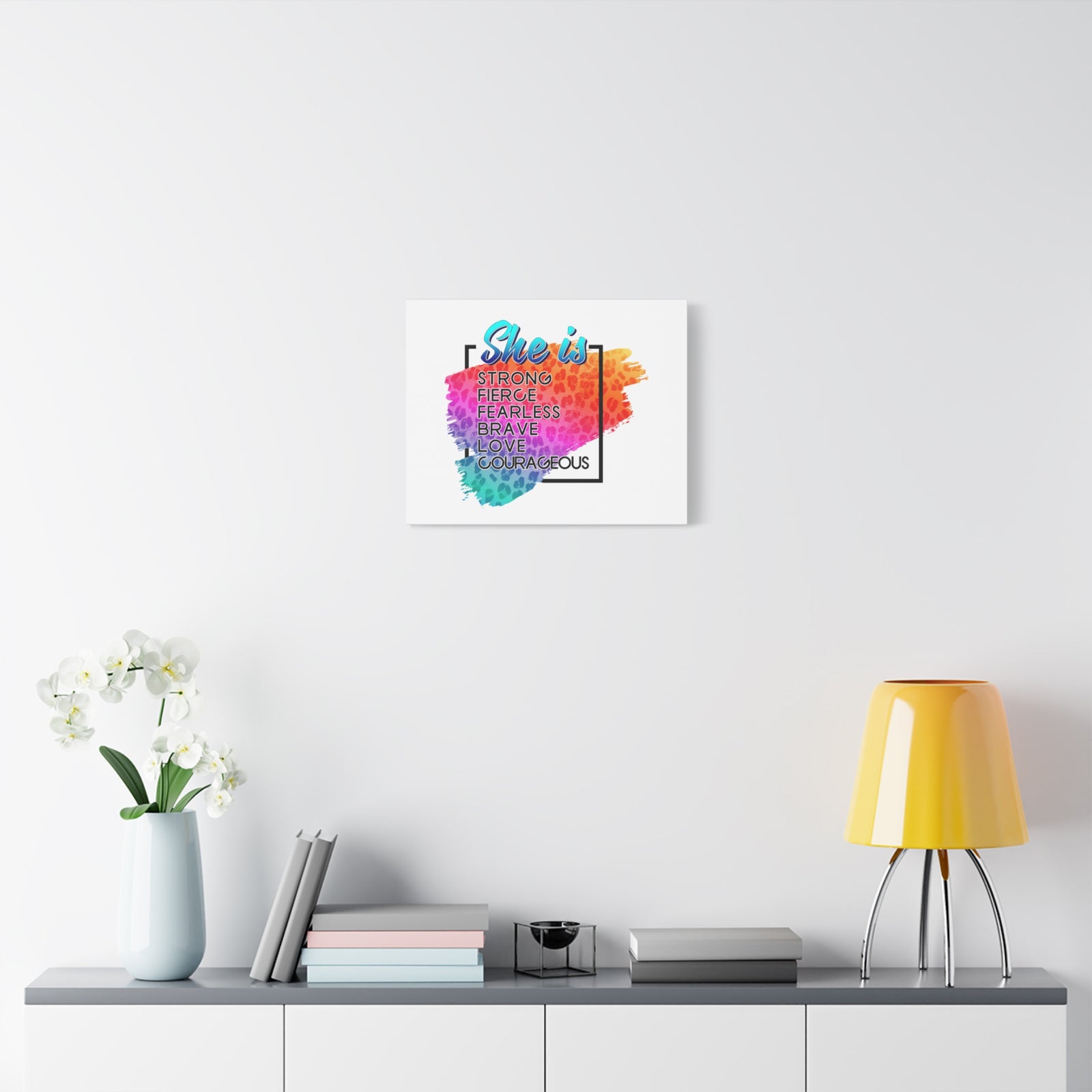 Scripture Canvas She Is Courageous Psalm 31:24 Christian Wall Art Bible Verse Print Ready to Hang-Express Your Love Gifts
