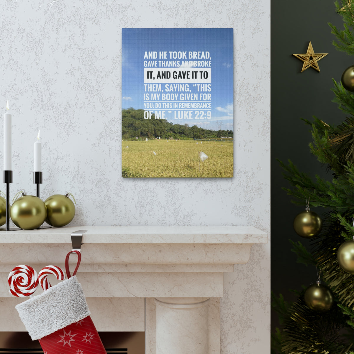 Scripture Canvas Gave Thanks Luke 22:9 Christian Wall Art Bible Verse Print Ready to Hang-Express Your Love Gifts