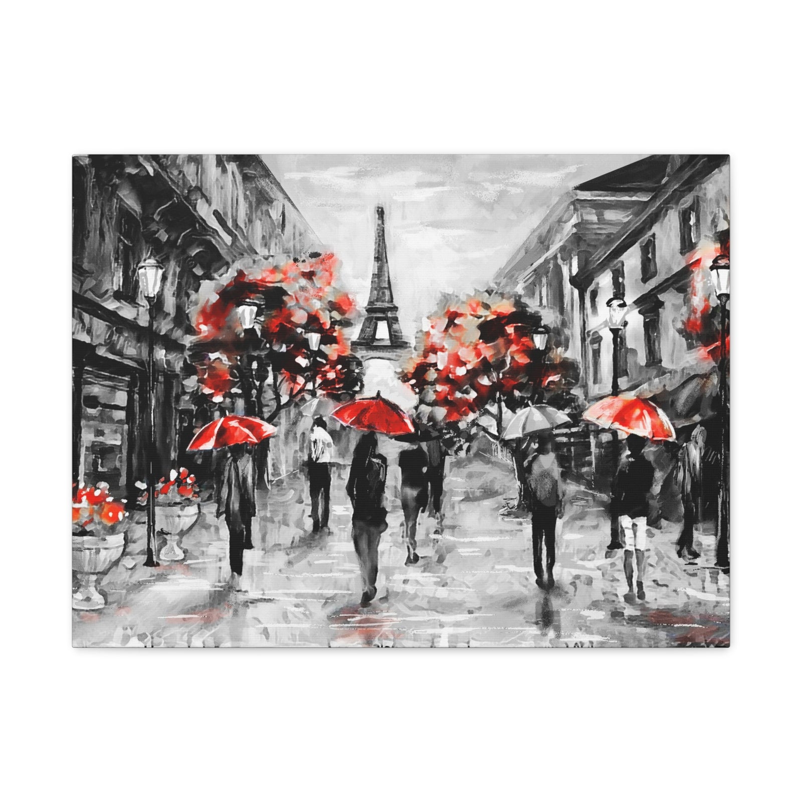 Eiffel Tower Street View Umbrella Paris France Canvas Artwork High-Quality Breathtaking French City for Home Decor Ready to Hang-Express Your Love Gifts