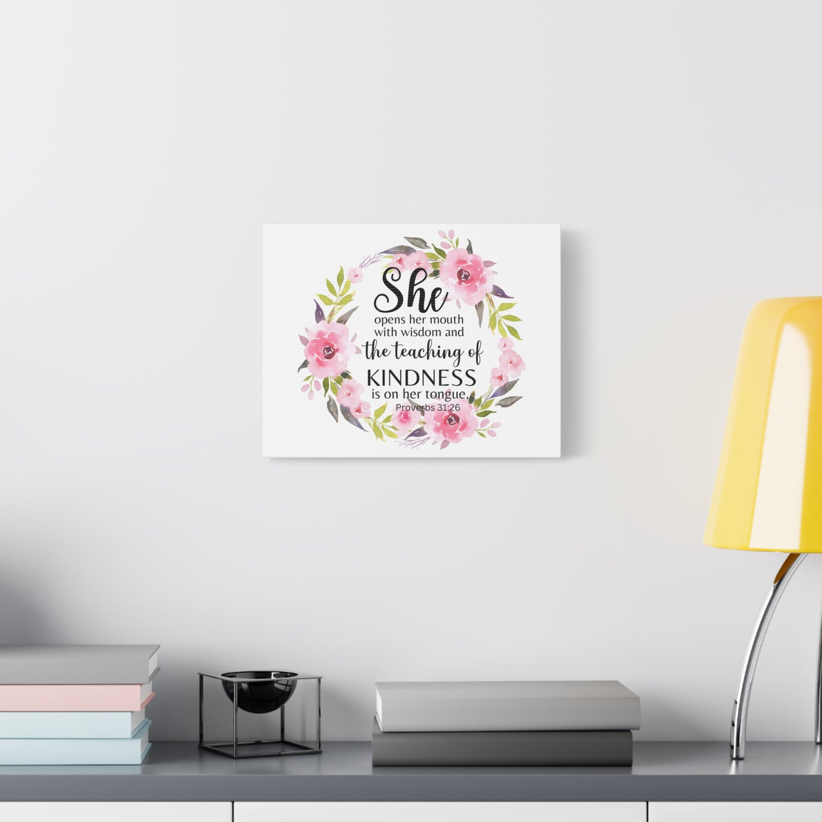 Scripture Walls Proverbs 31:26 She Teaches Kindness Bible Verse Canvas Christian Wall Art Ready to Hang Unframed-Express Your Love Gifts