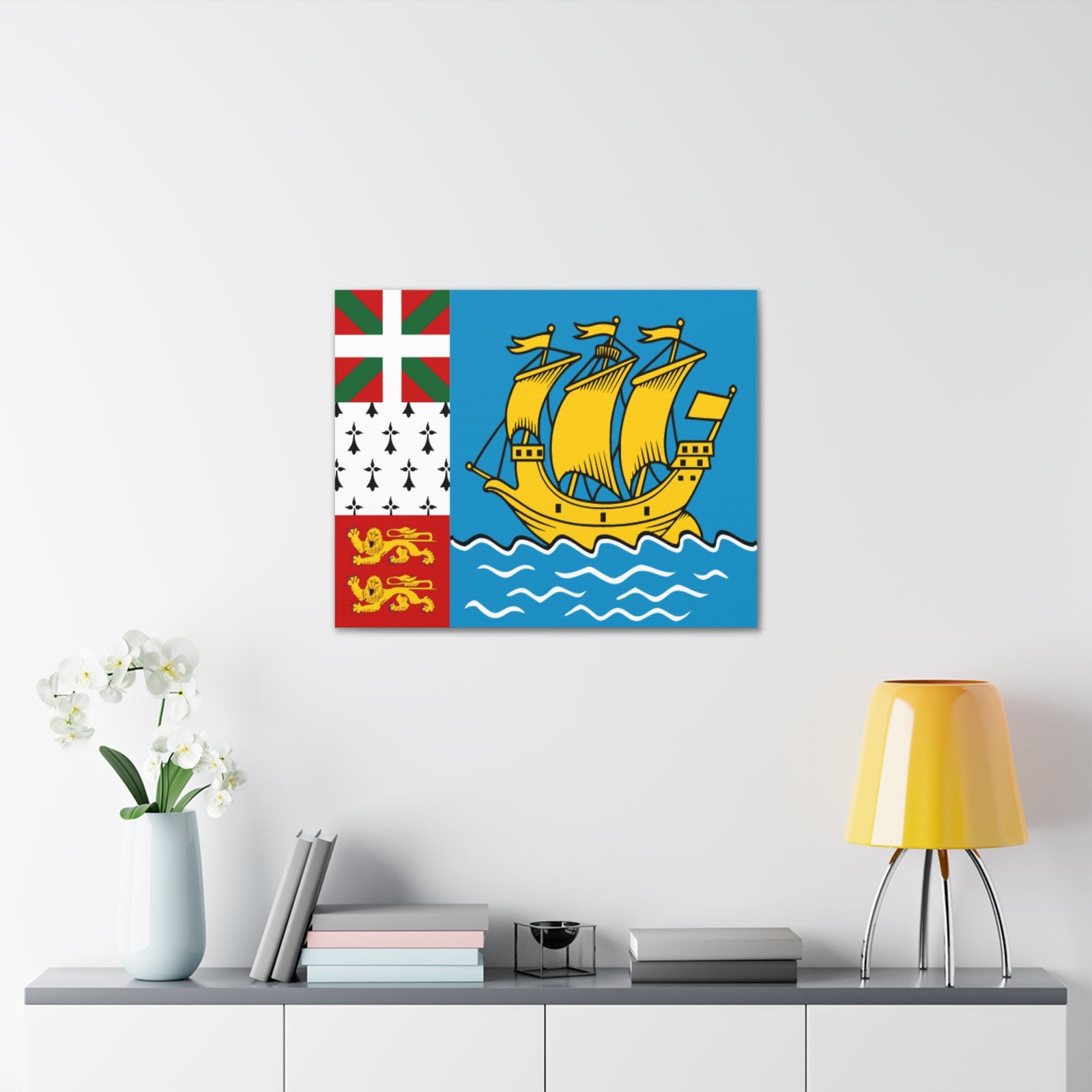 Saint Pierre and Miquelon Country Flag Canvas Vibrant Wall Art Unframed Home Decor-Express Your Love Gifts