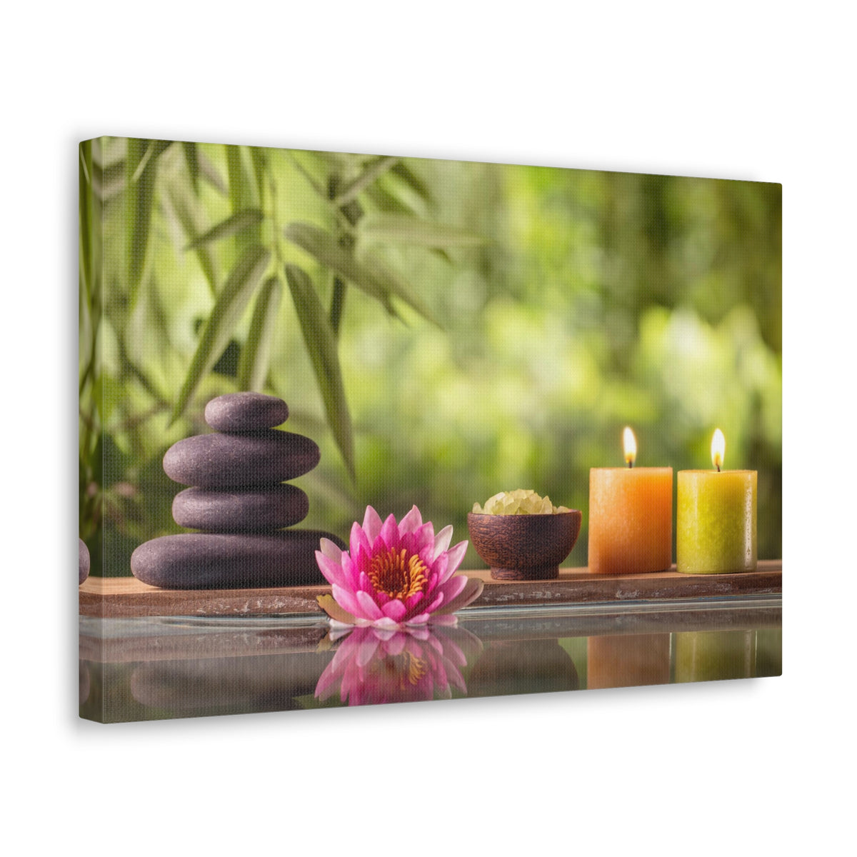 Zen Stone and Salt Forest Floral Nature Photography Canvas Wall Art for Home Decor Ready-to-Hang-Express Your Love Gifts