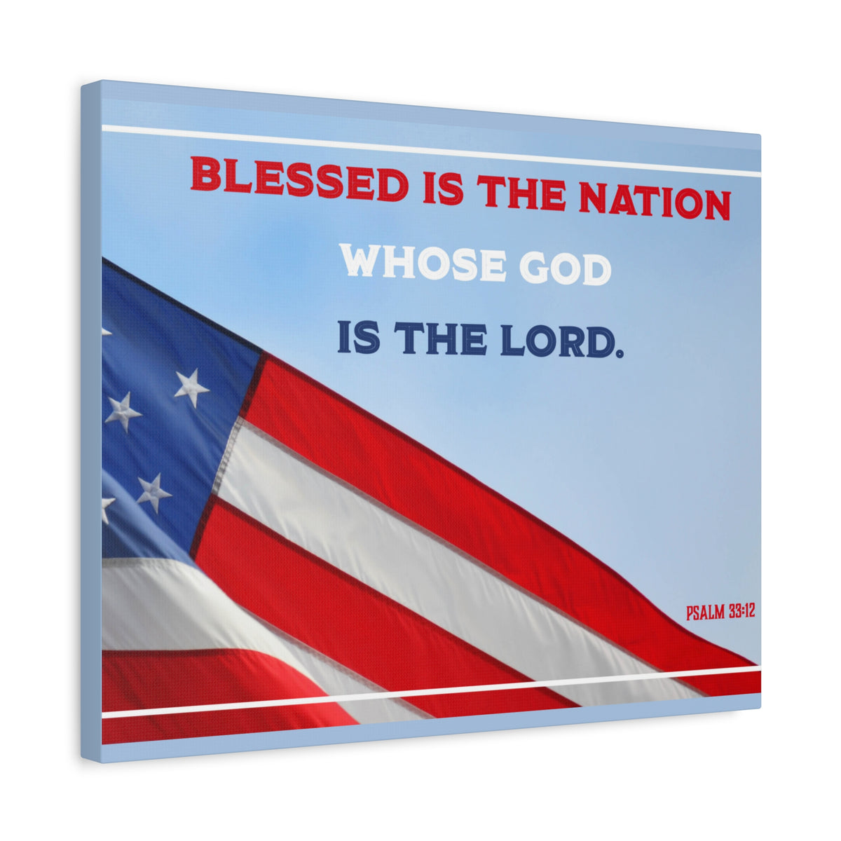 Scripture Canvas Blessed Is The Nation Psalm 33:12 Christian Wall Art Bible Verse Print Ready to Hang-Express Your Love Gifts