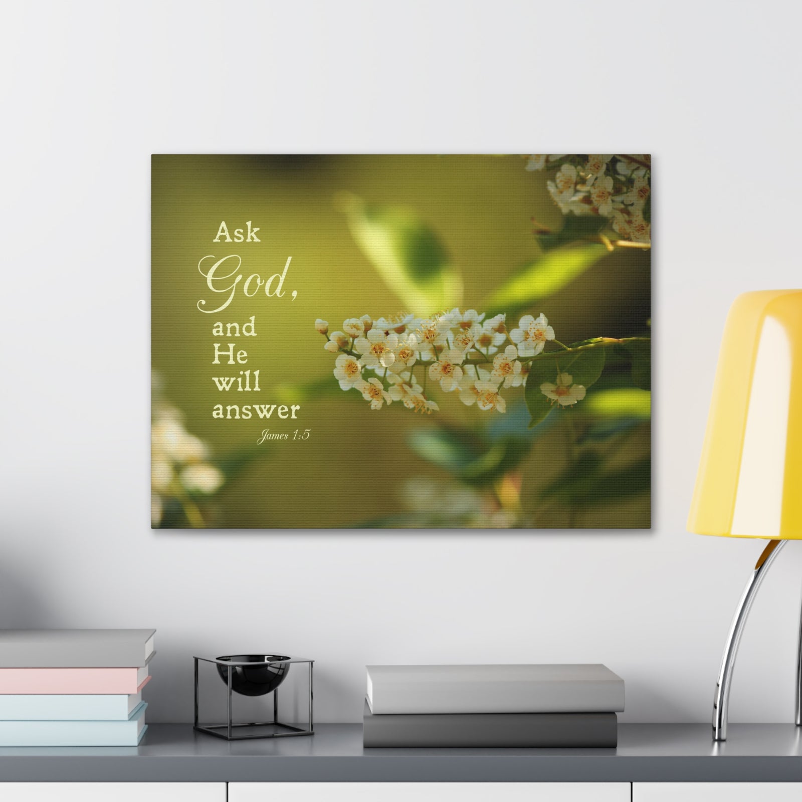 Scripture Canvas He Will Answer James 1:5 Christian Wall Art Bible Verse Print Ready to Hang-Express Your Love Gifts