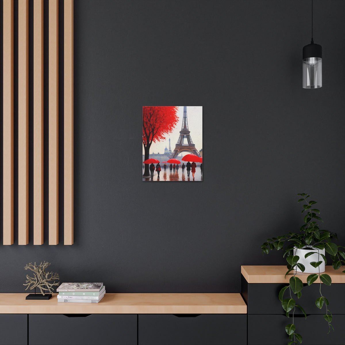 Paris Eiffel Tower Crowd With Red Umbrella France Canvas Artwork High-Quality Breathtaking French City for Home Decor Ready to Hang-Express Your Love Gifts