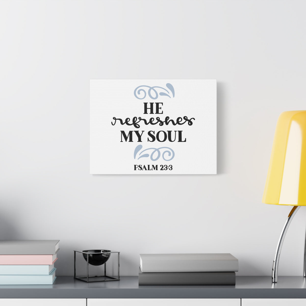 Scripture Canvas Refreshes Psalm 23:3 Christian Wall Art Bible Verse Print Ready to Hang-Express Your Love Gifts
