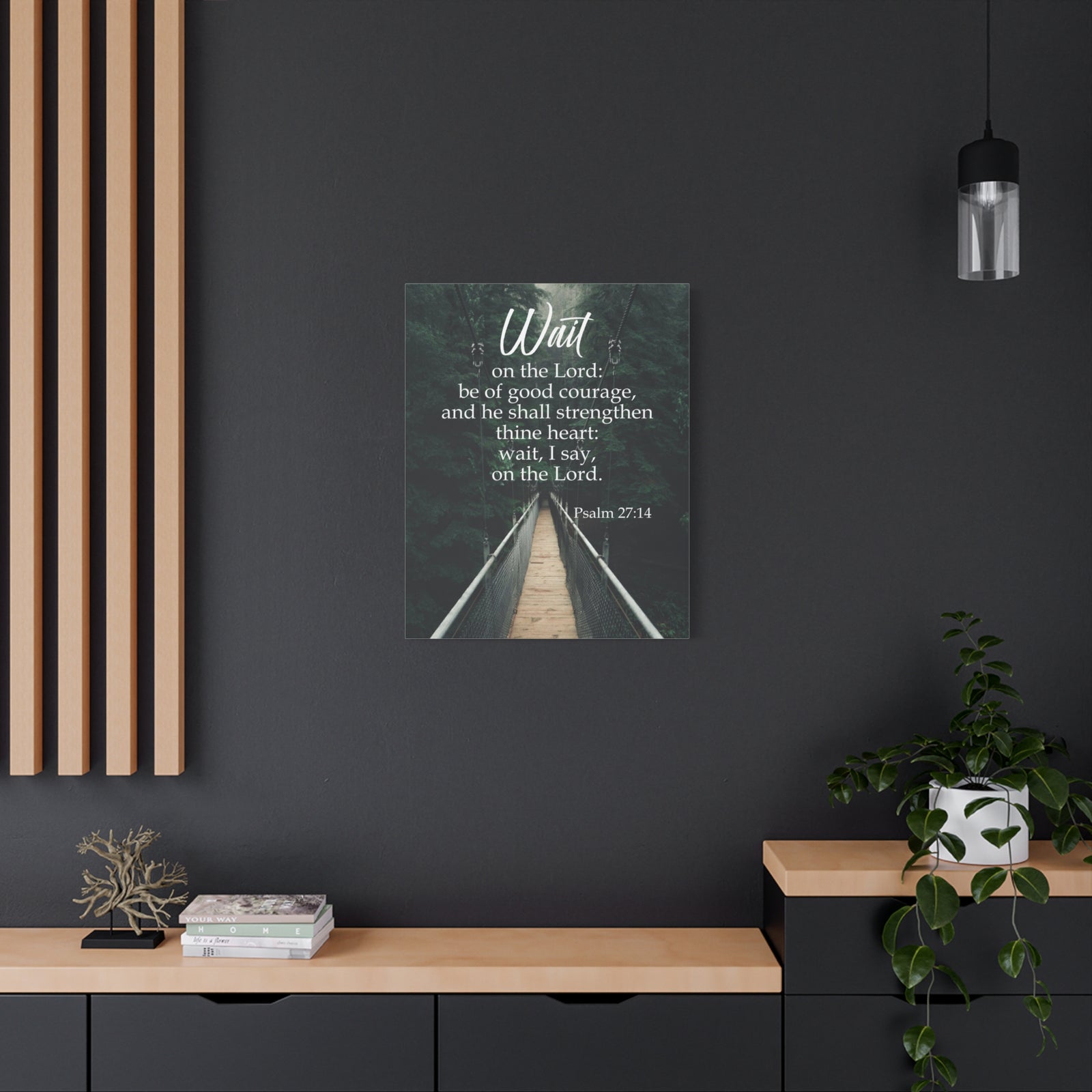 Bible Verse Canvas Wait on the Lord Psalm 27:14 Wall Art Christian Home Decor-Express Your Love Gifts