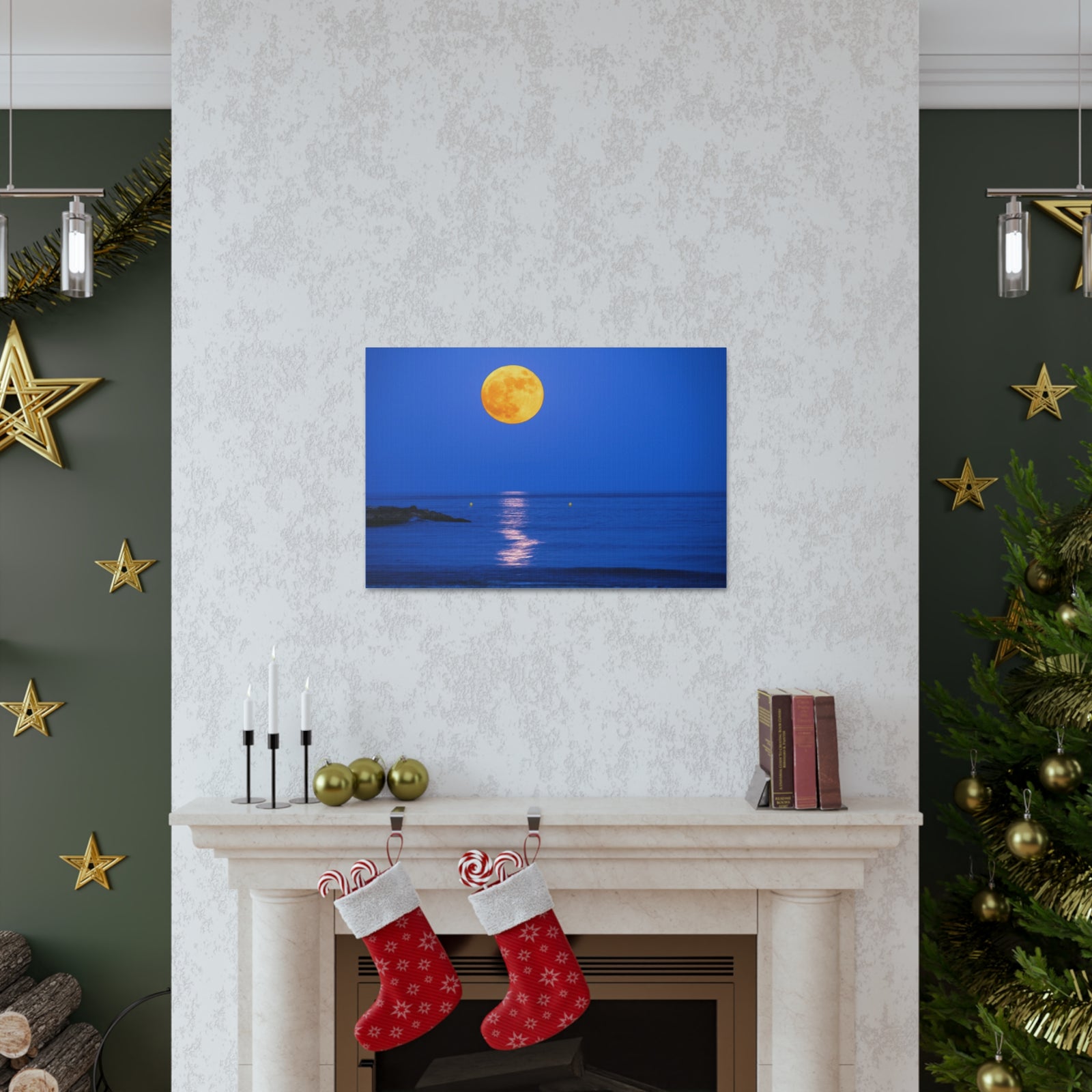 Super Moon over Seascape Sea Canvas Wall Art for Home Decor Ready-to-Hang-Express Your Love Gifts