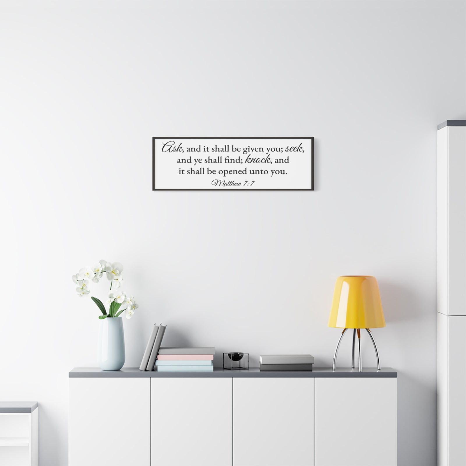 Scripture Walls Matthew 7:7 White Bible Verse Canvas Christian Wall Art Ready to Hang Unframed-Express Your Love Gifts