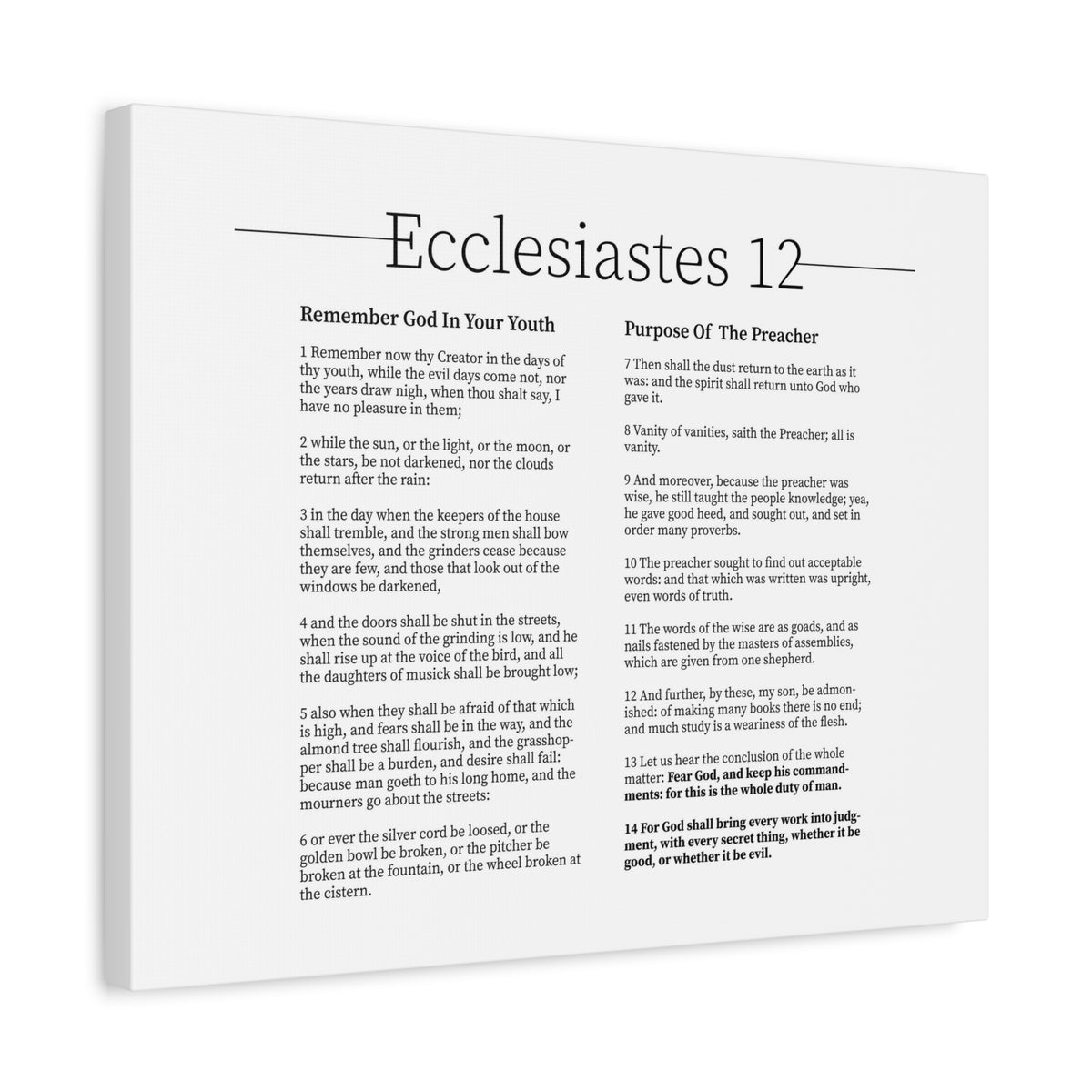 Scripture Canvas His Commandments Ecclesiastes 12 Christian Wall Art Bible Verse Print Ready to Hang-Express Your Love Gifts