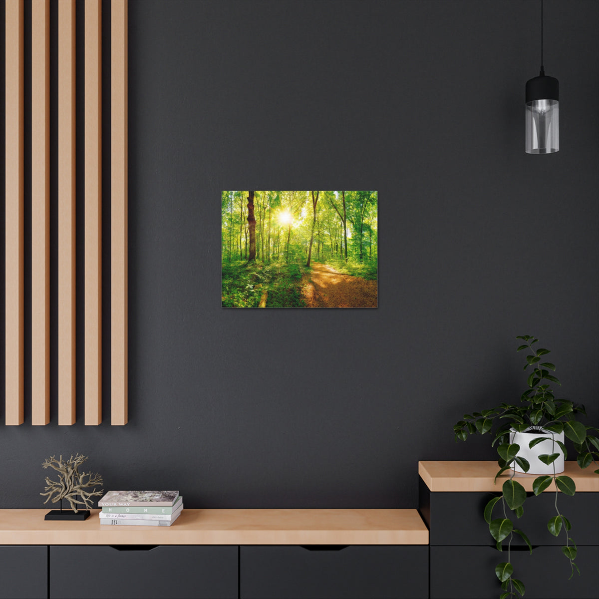 Green Forest Sunlight Nature Wilderness Photography Canvas Wall Art for Home Decor Ready-to-Hang-Express Your Love Gifts