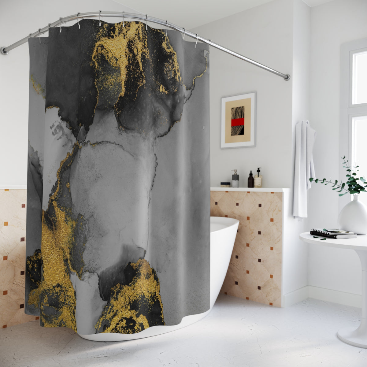 Marble Liquid Ink Shower Curtain 71" x 74"-Express Your Love Gifts