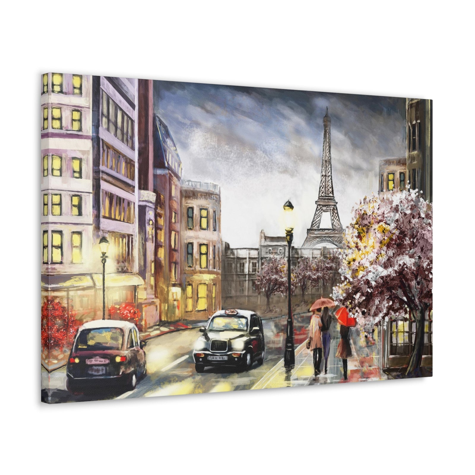 Paris Couple Red Umbrella France Canvas Artwork High-Quality Breathtaking French City for Home Decor Ready to Hang-Express Your Love Gifts