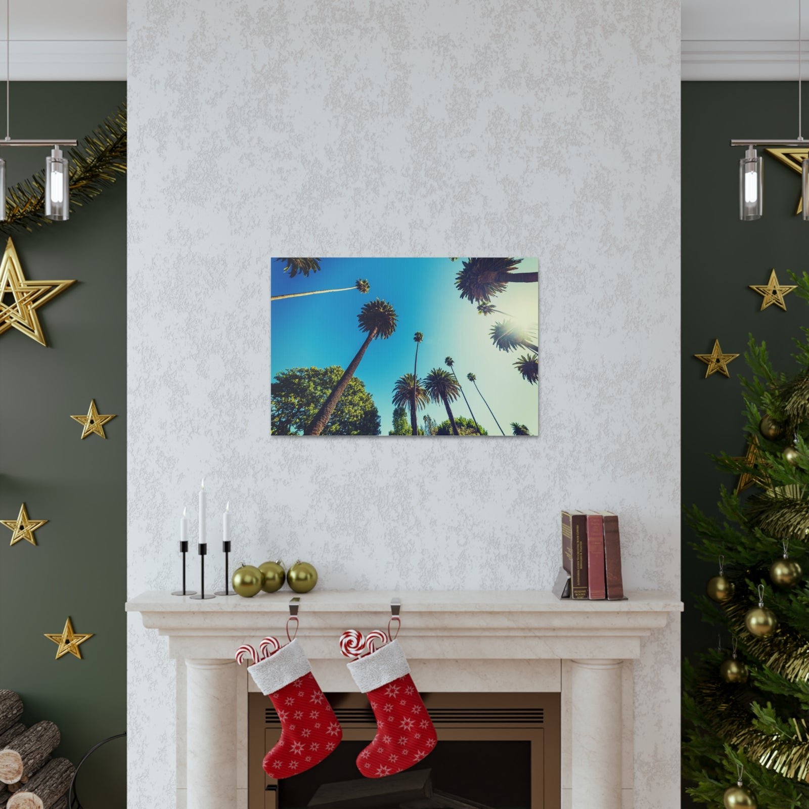 Los Angeles Sky Palm Trees Nature Wilderness Photography Canvas Wall Art for Home Decor Ready-to-Hang-Express Your Love Gifts