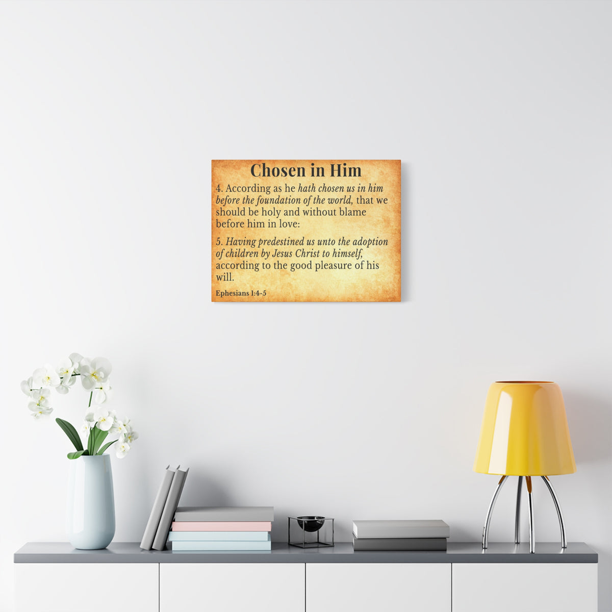 Scripture Walls Ephesians 1:4-5 Chosen in Christ Gold Bible Verse Canvas Christian Wall Art Ready to Hang Unframed-Express Your Love Gifts
