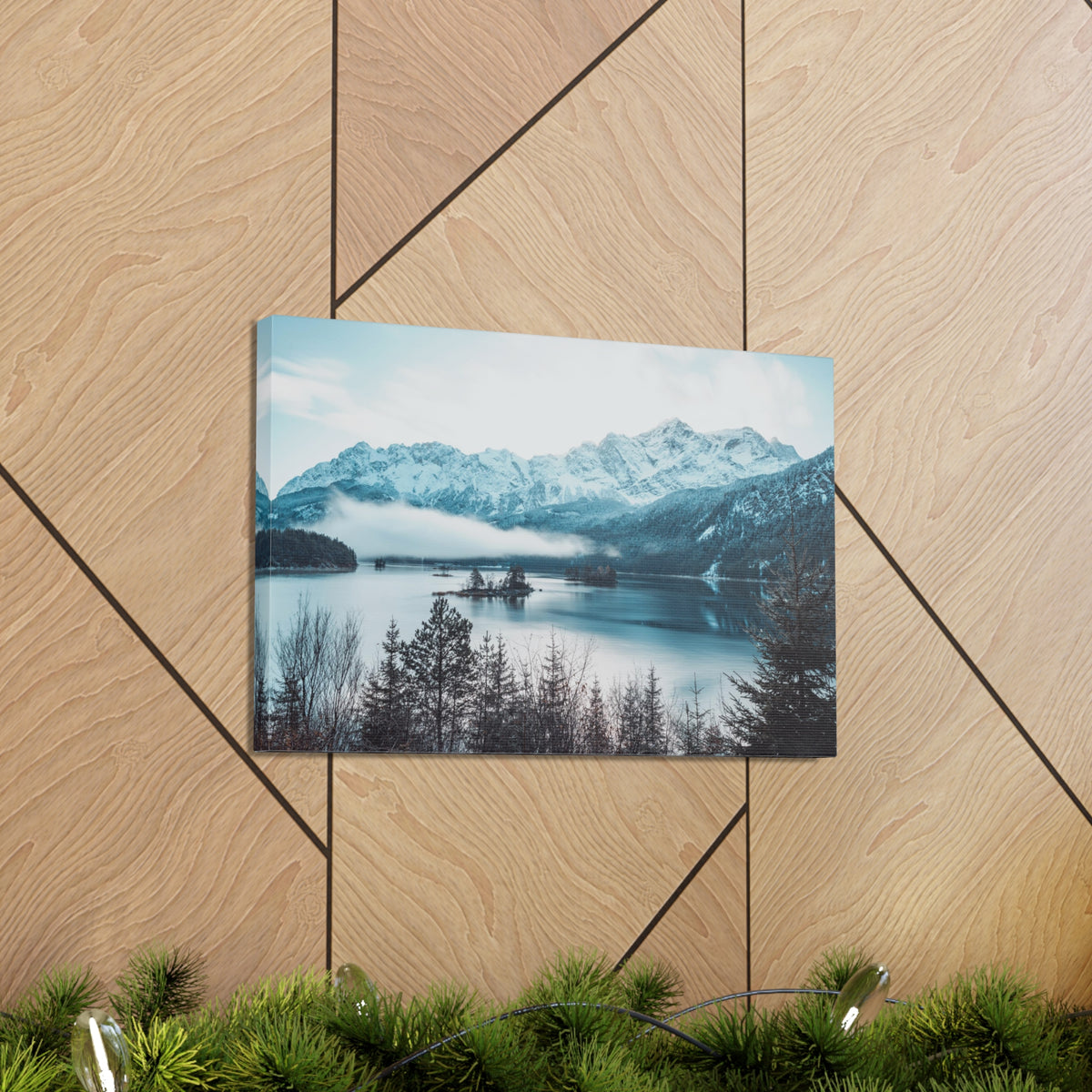 Winter Mountain Lake Pine Tree Lake Nature Wilderness Photography Canvas Wall Art for Home Decor Ready-to-Hang-Express Your Love Gifts