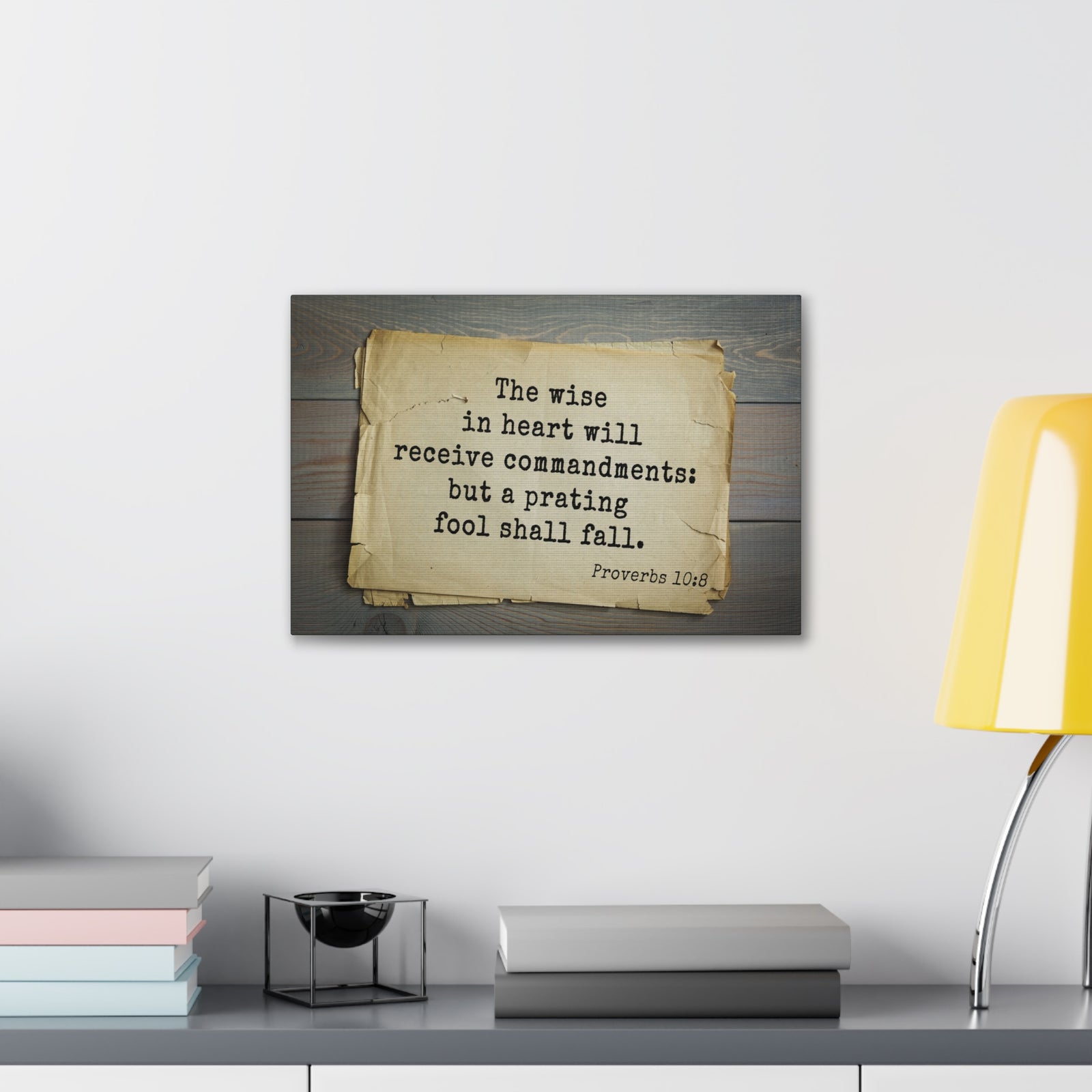 Scripture Canvas The Wise Proverbs 10:8 Christian Wall Art Bible Verse Print Ready to Hang-Express Your Love Gifts