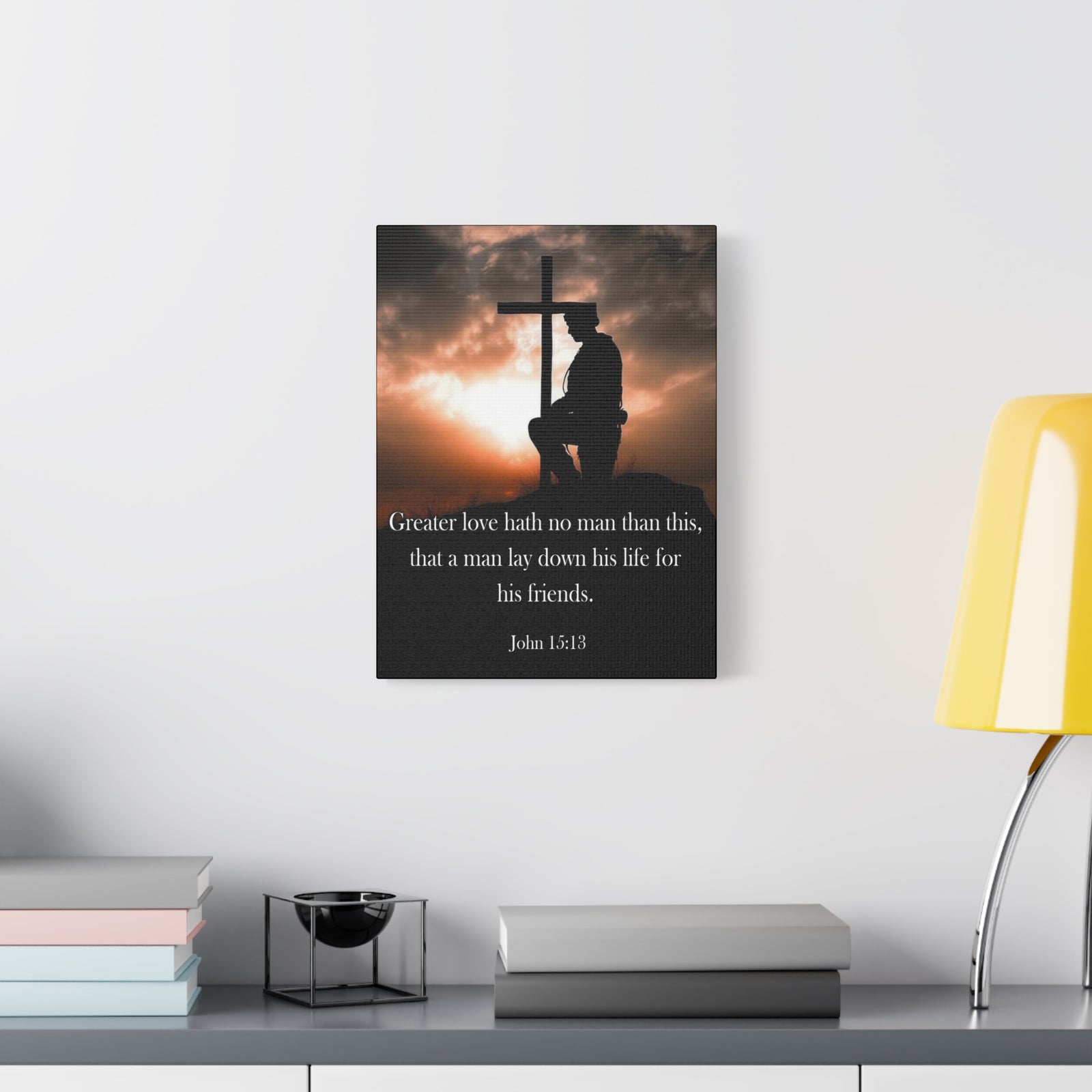 Scripture Walls John 15:13 Greater Love Soldier at Cross Christian Wall Art Print Ready to Hang Unframed-Express Your Love Gifts